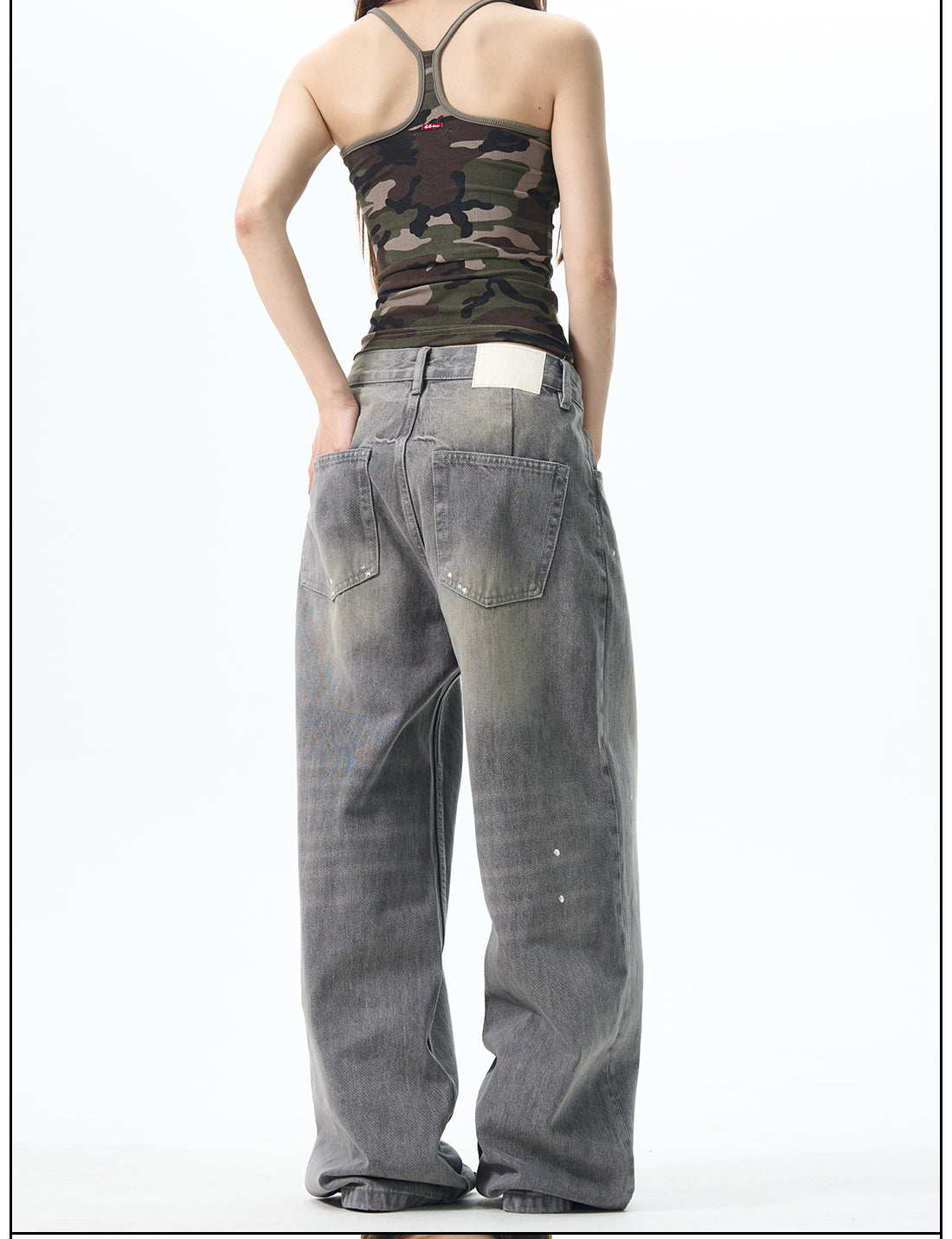 Gray Washed Wide Leg Jeans