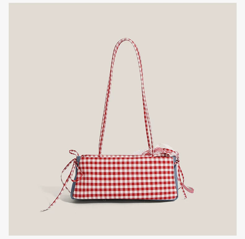Gingham Picnic Lace Baguette Bag