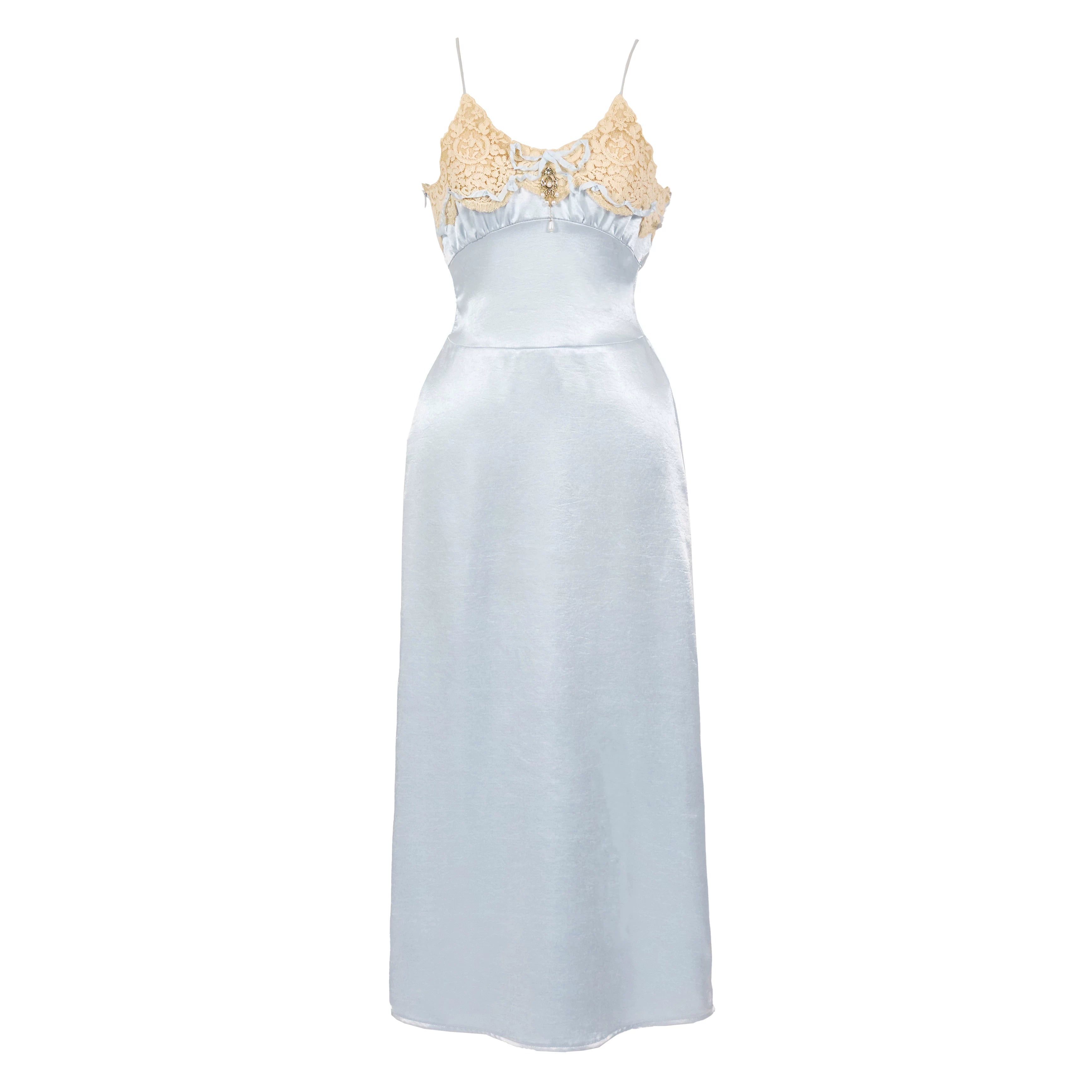 Lace Trim Satin Slip Maxi Dress