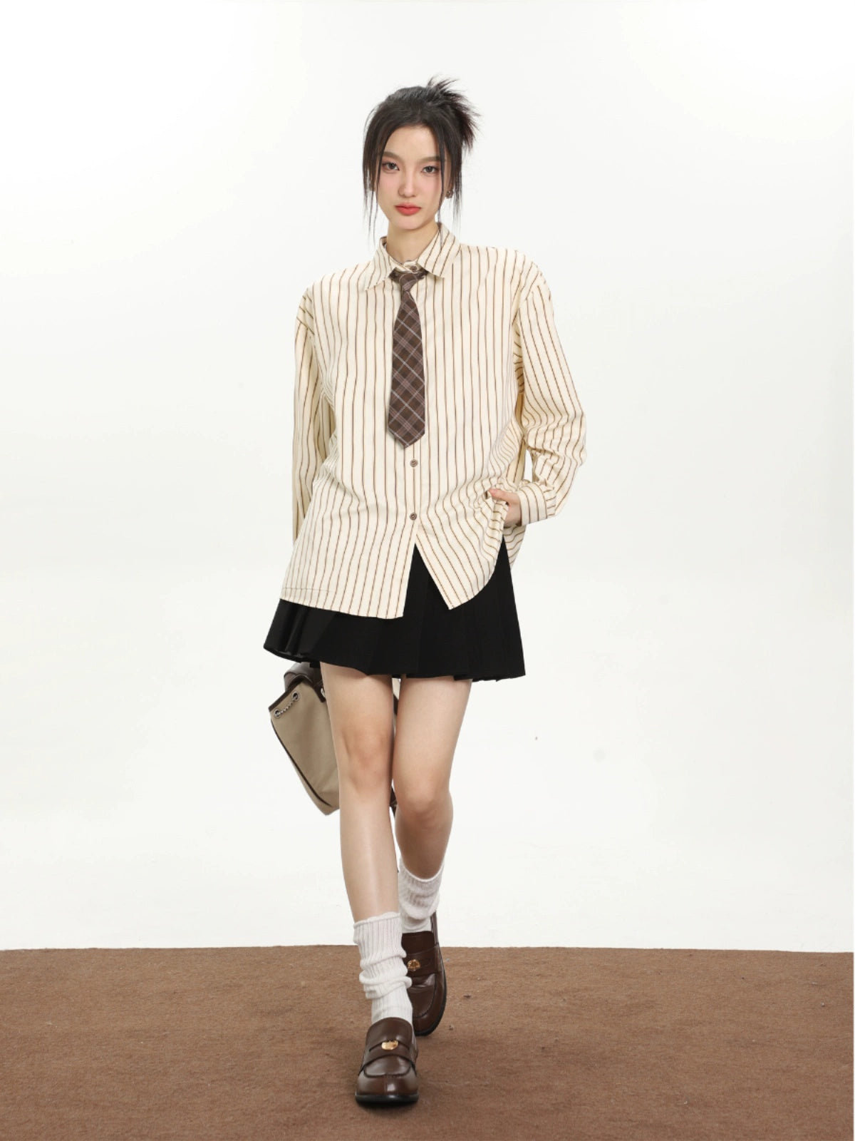 빈티지 베이직 세로 스트라이프 긴팔 셔츠