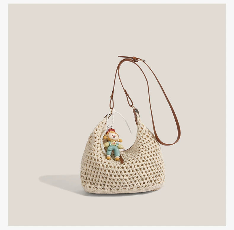 Boho Picnic Doll Woven Hobo Bag