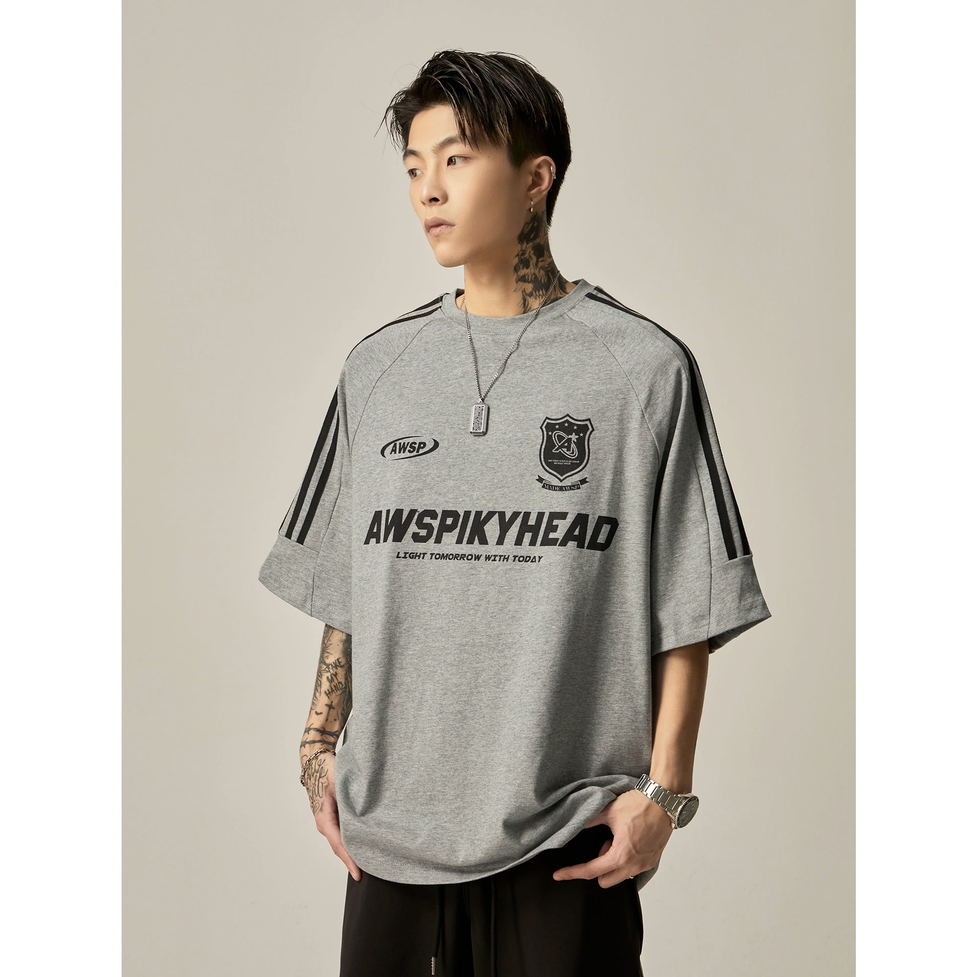 Oversized Grey Athletic Logo T-Shirt