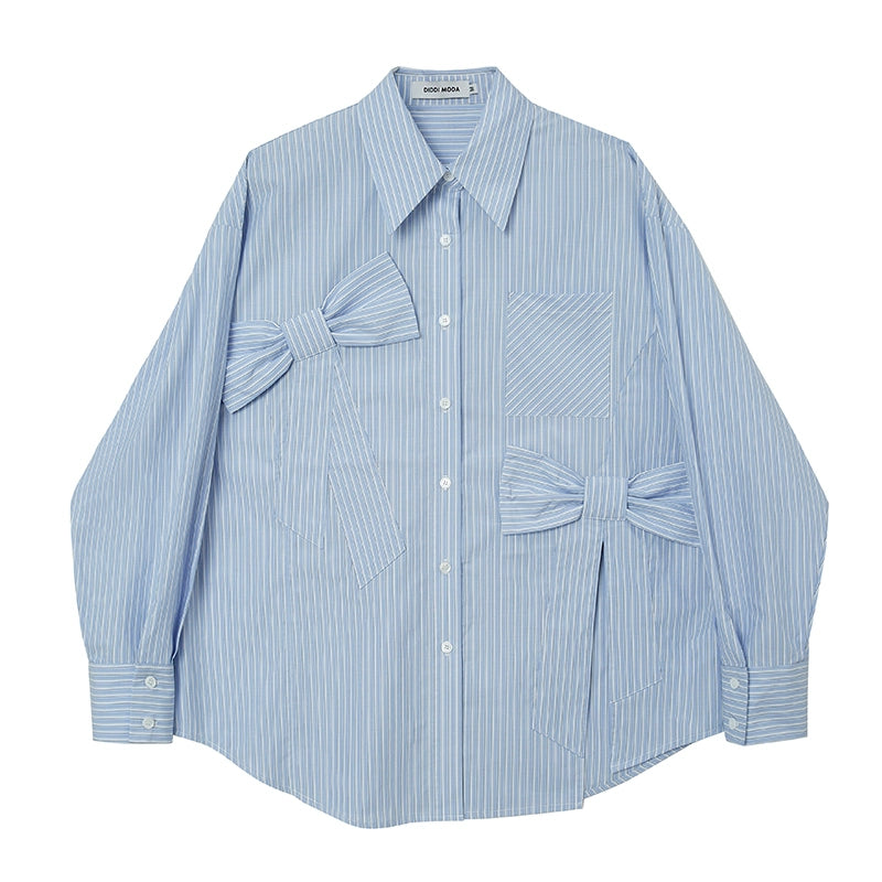 Oversized Blue Pinstripe Shirt Dress and Ruffle Skirt Setup