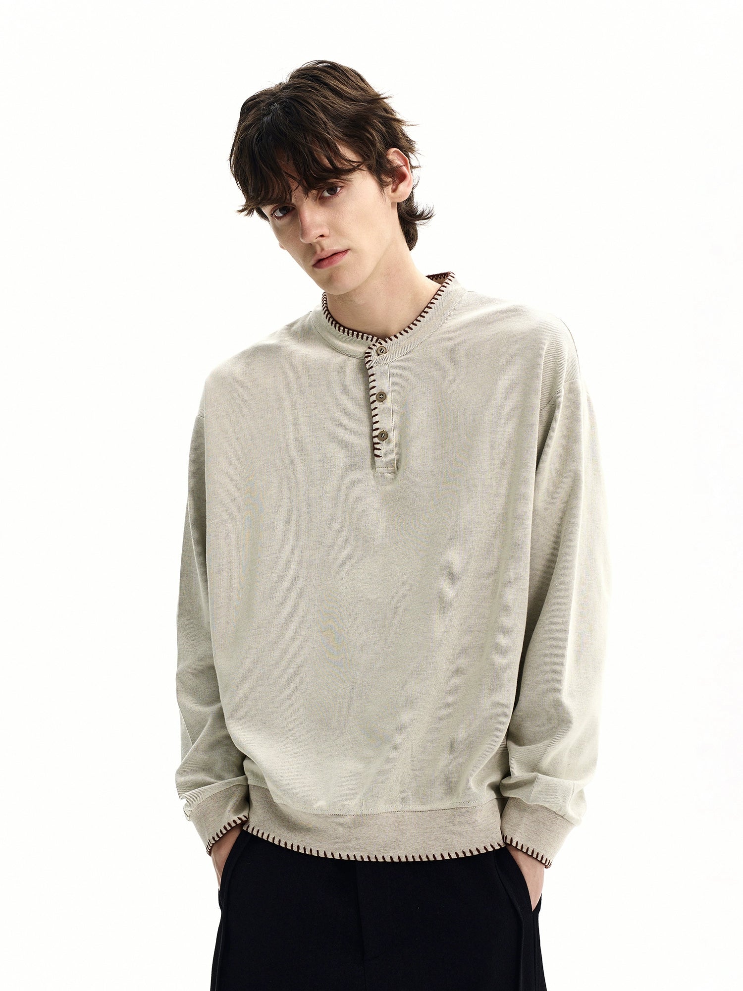 Ivory Stitch Henley Sweatshirt
