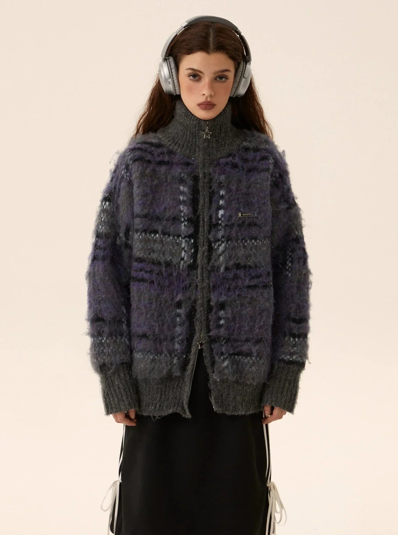 Mohair Knit Zipper Cardigan Sweater Coat - chiclara