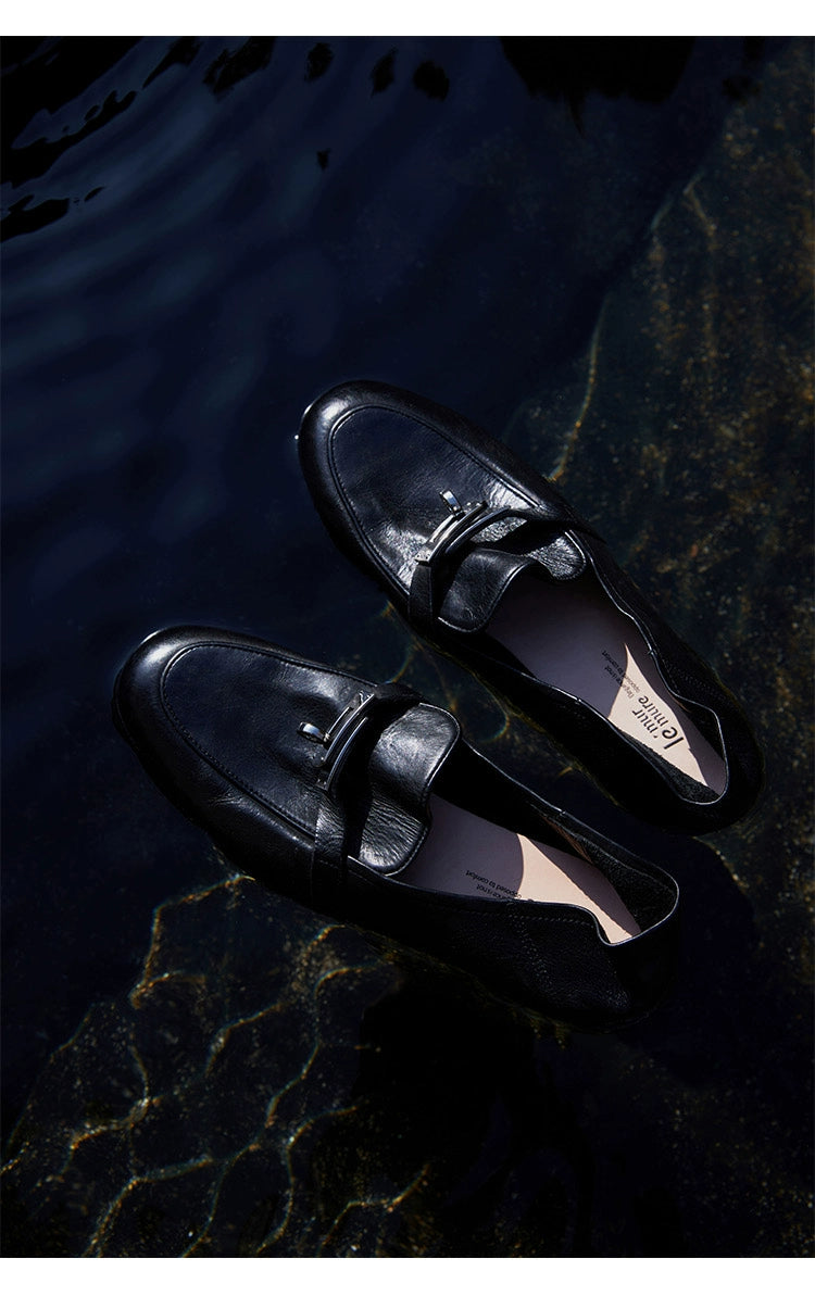 Pointed-Toe Loafers with Metal Bit Detail