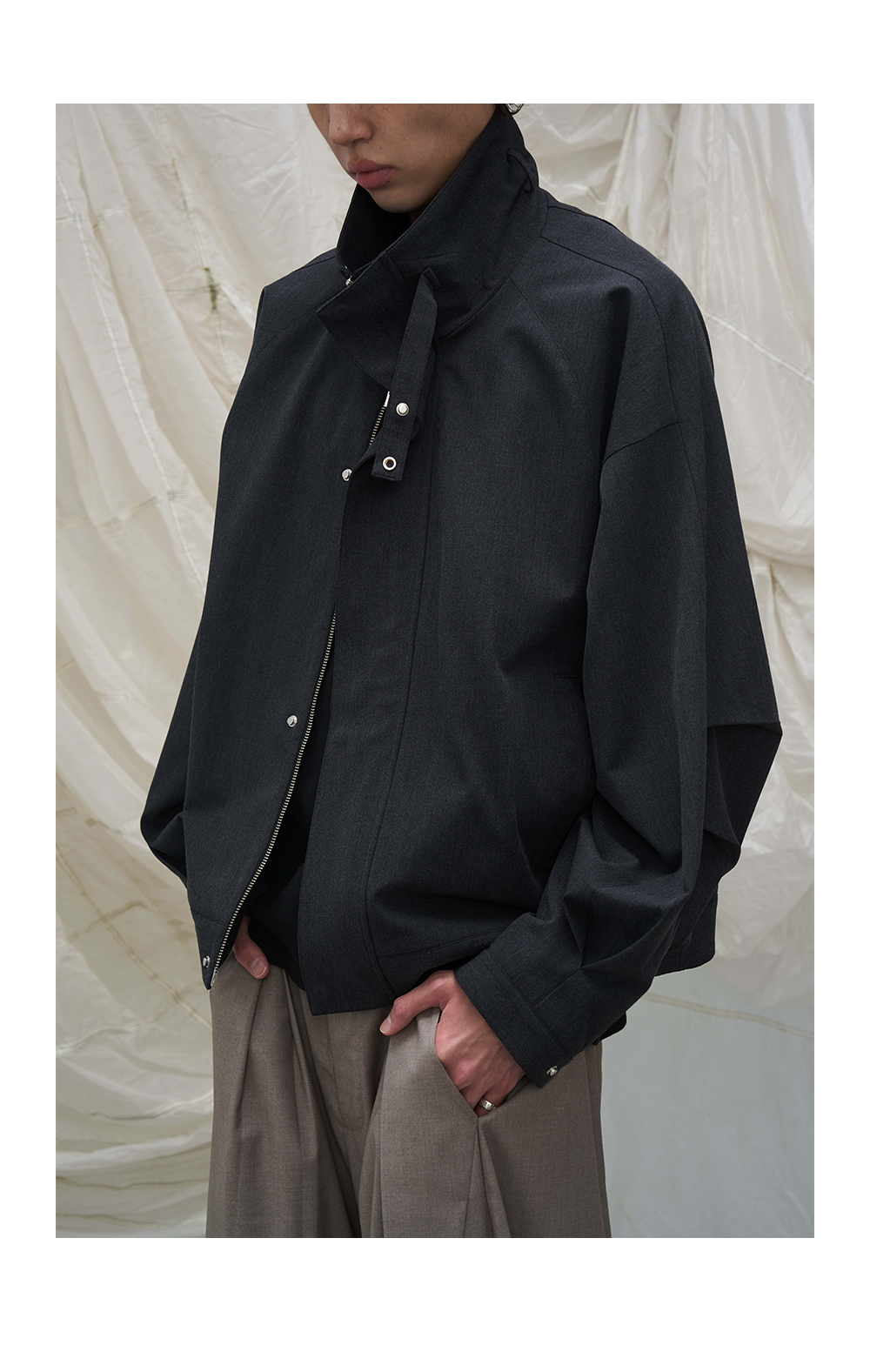 High Collar Oversized Bomber Jacket
