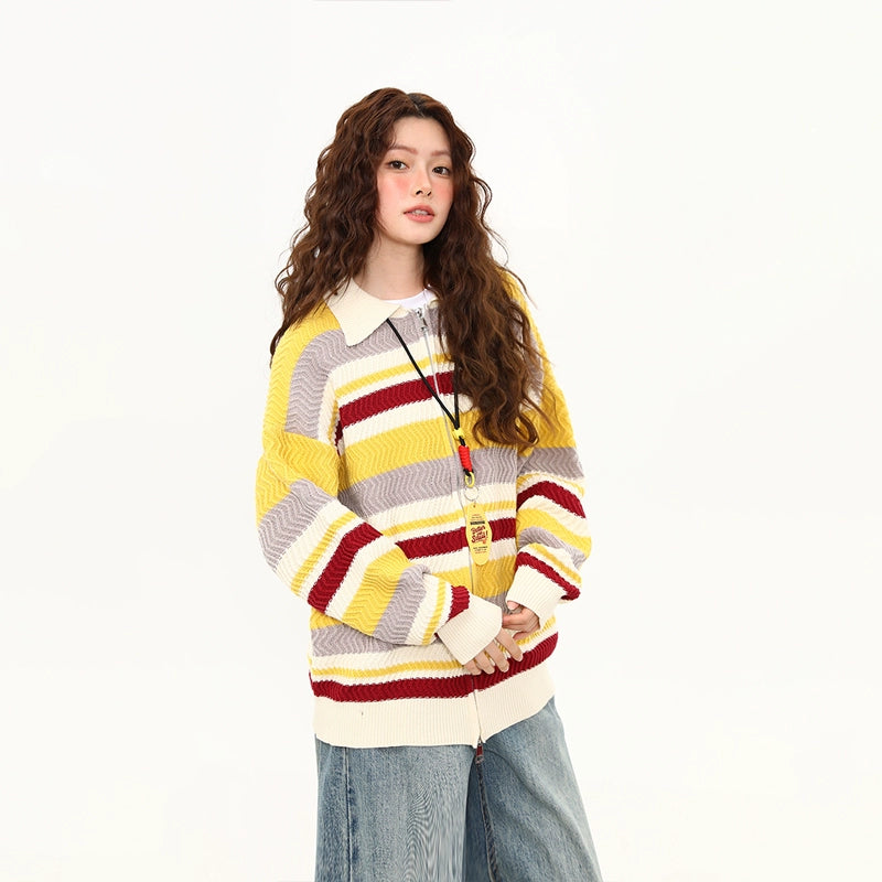 Lemon Berry Stripe Zip Cardigan