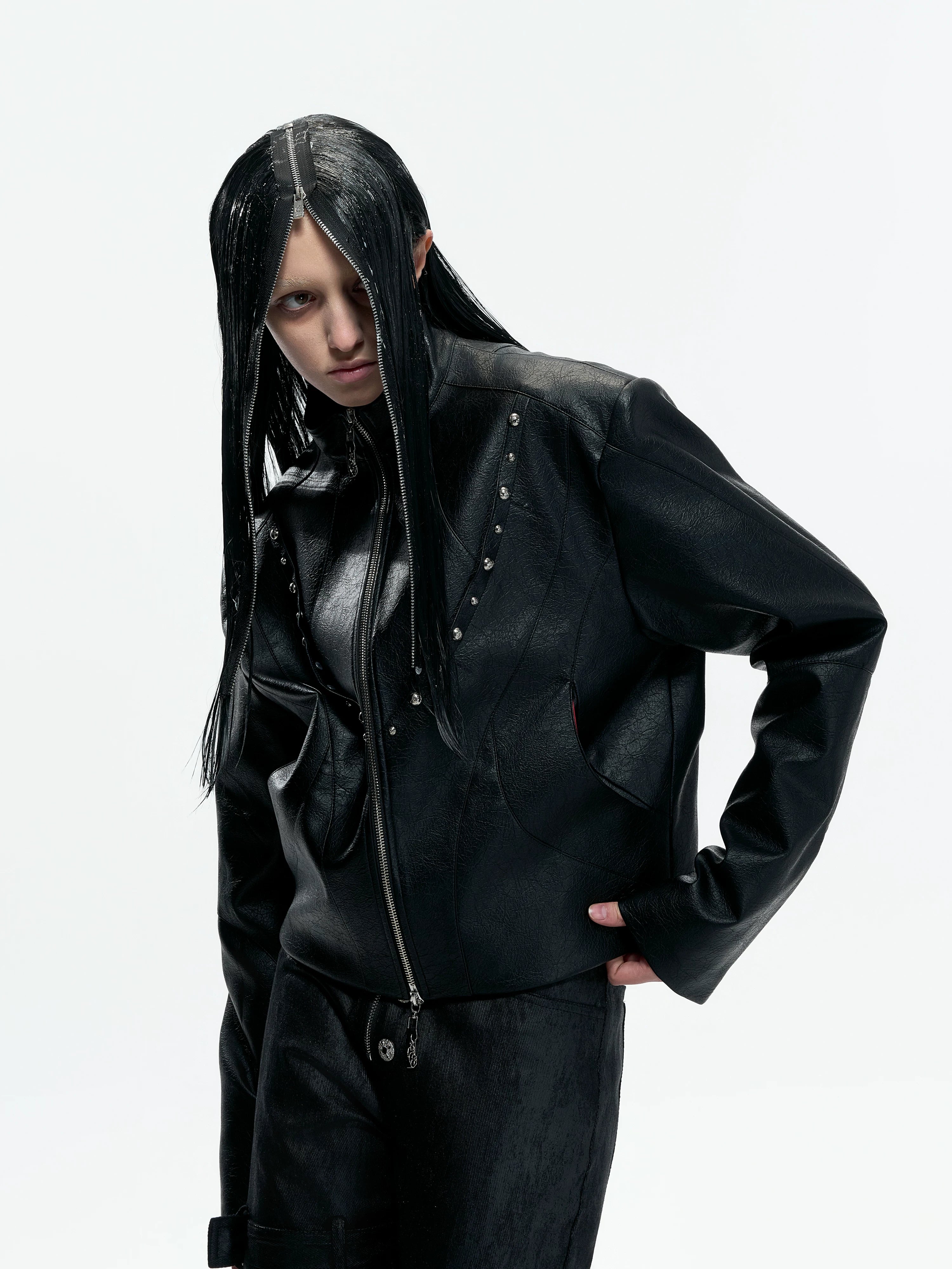 Tiled Halo Studded Leather Blouson