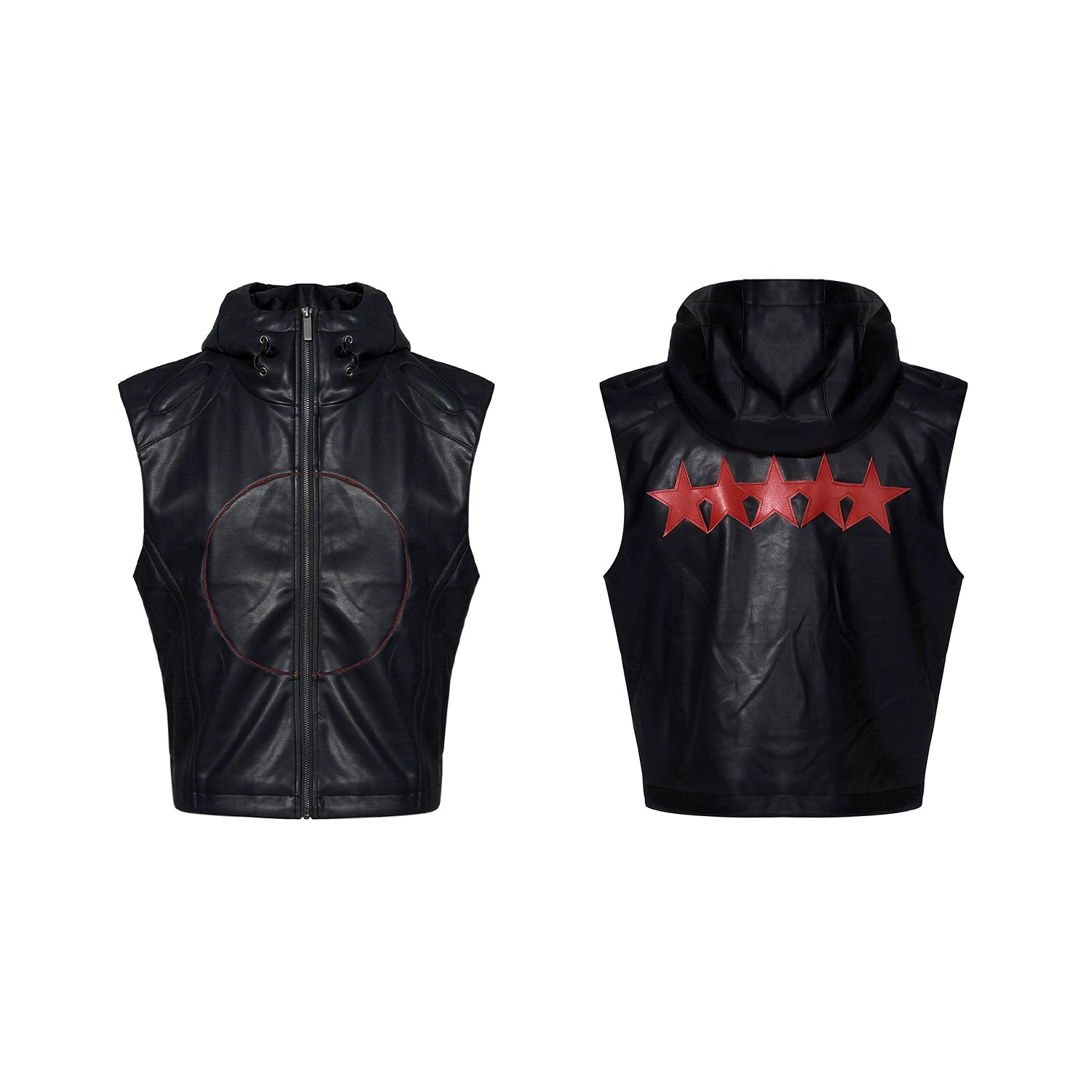 Black Sleeveless Hooded Leather Vest