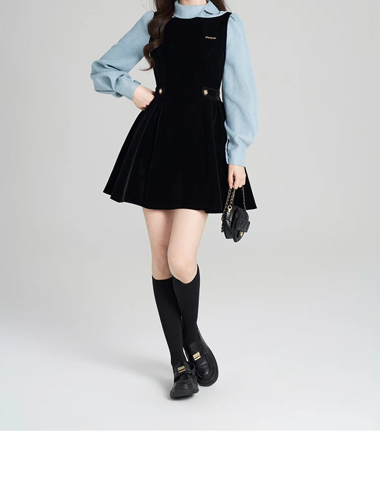 Velvet Pinafore Contrast Sleeve Dress