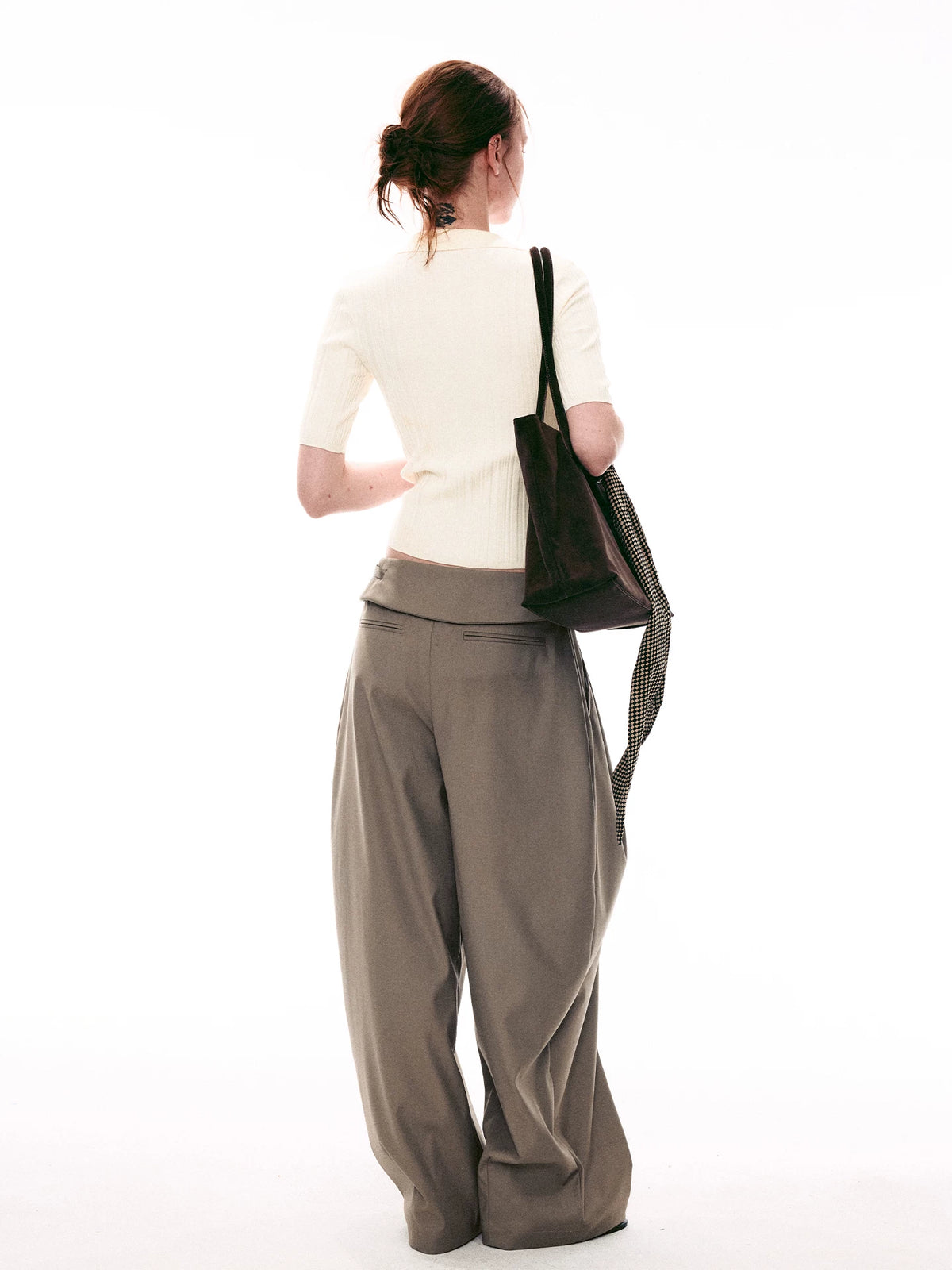Foldover Tie-Waist Wide Trousers