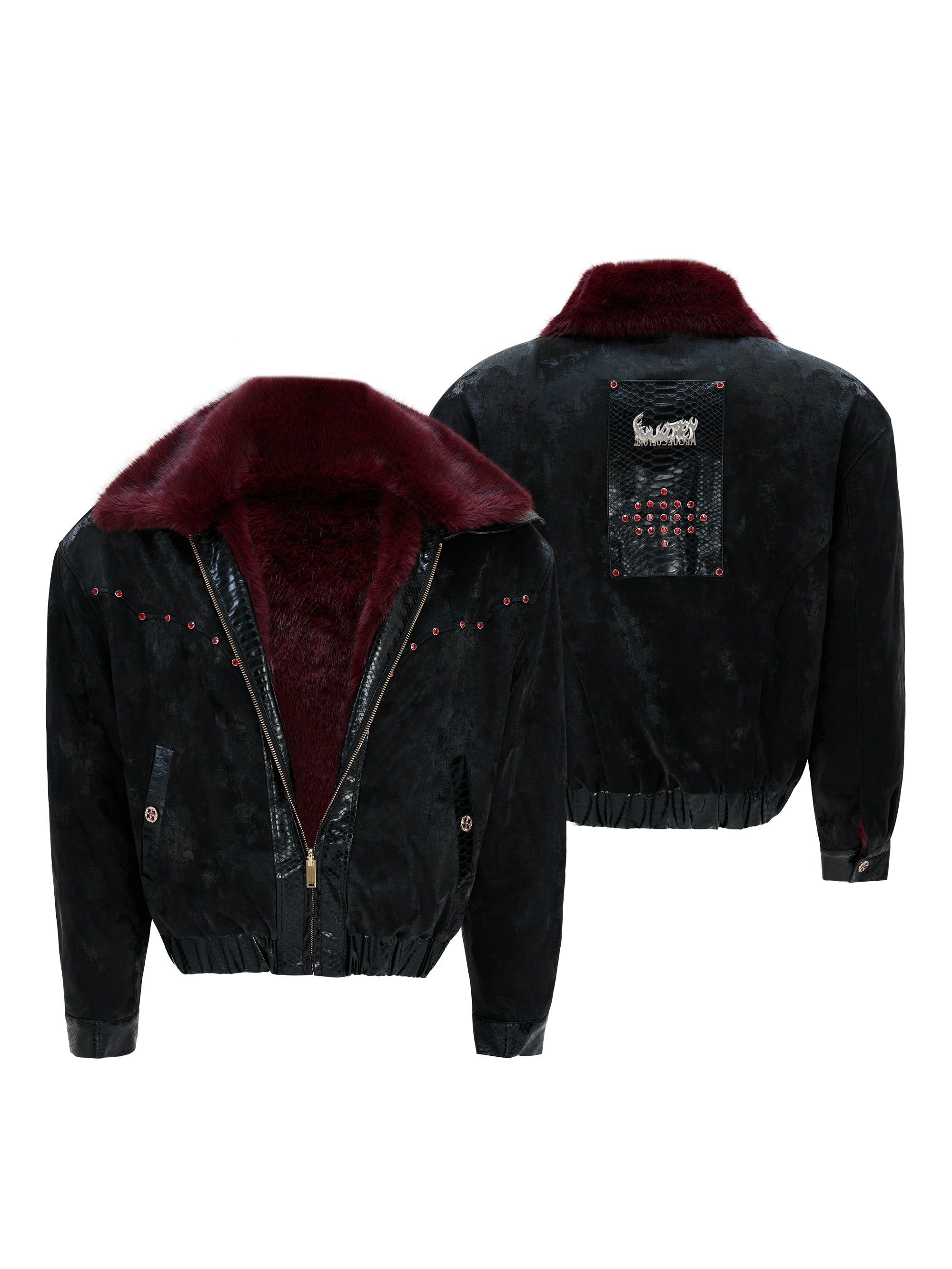 Crimson Velvet Collar Bomber Jacket