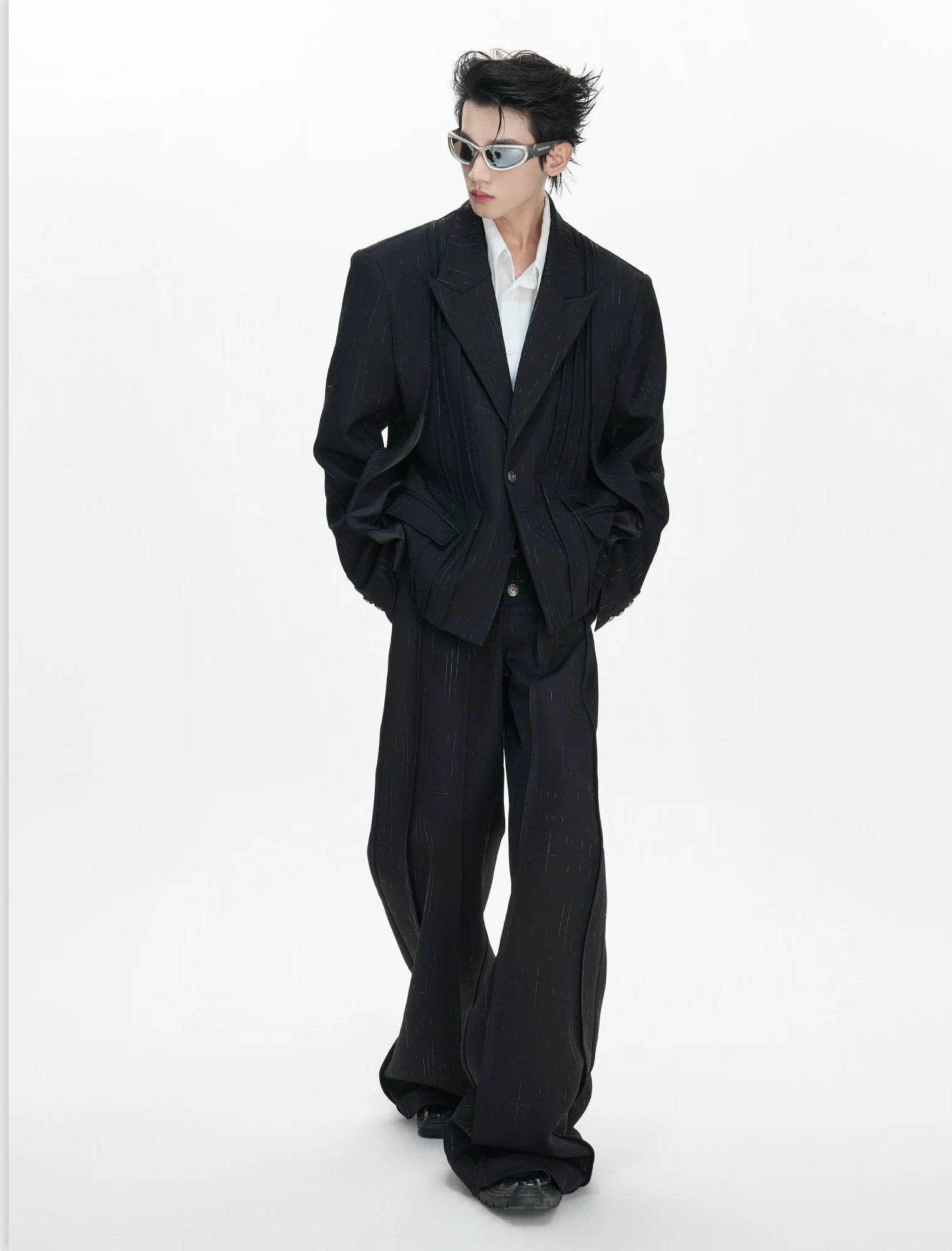 Nebula Pinstripe Oversized Drape Blazer