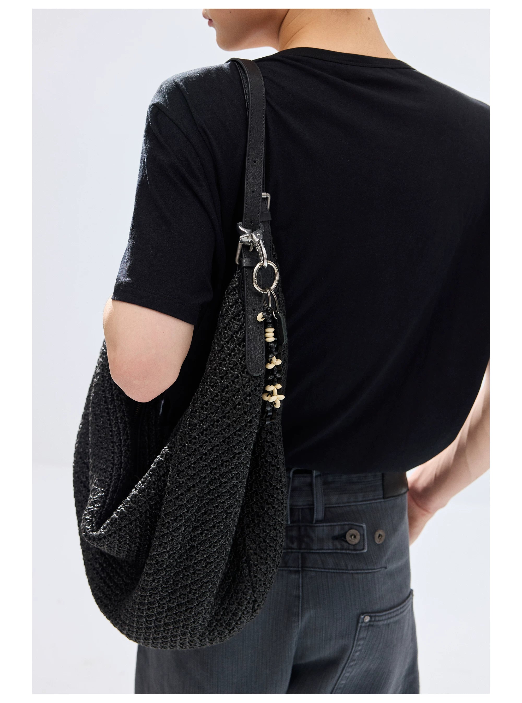 Black Slouchy Knit Shoulder Bag