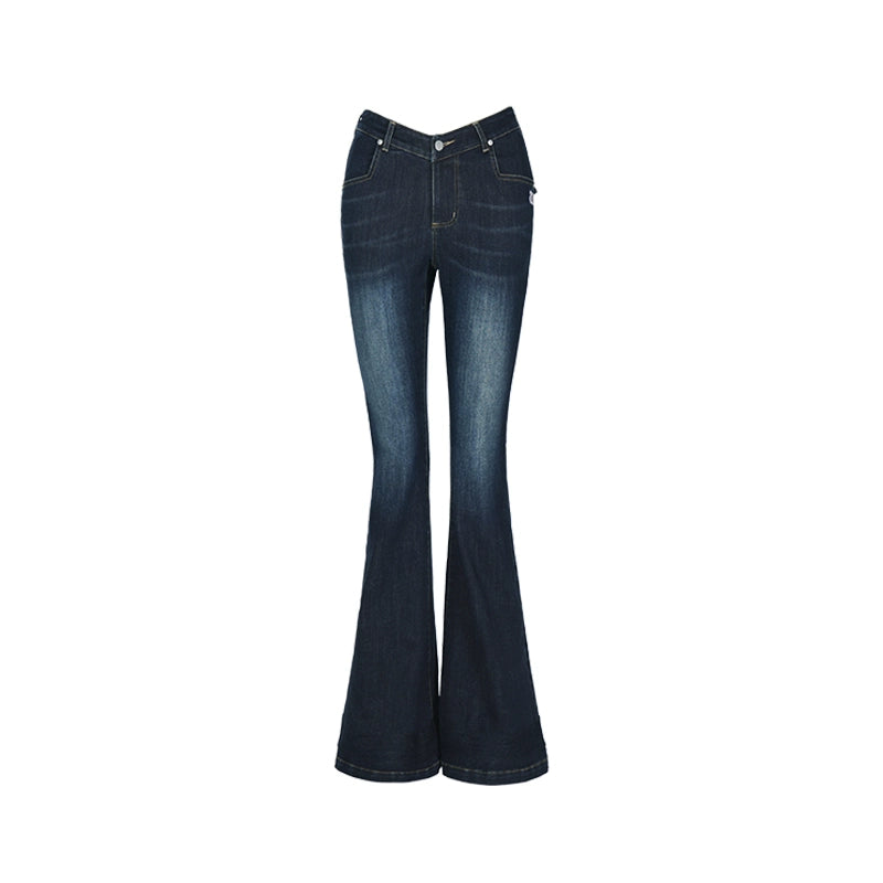 Dark Wash Bell-Bottom Jeans - chiclara