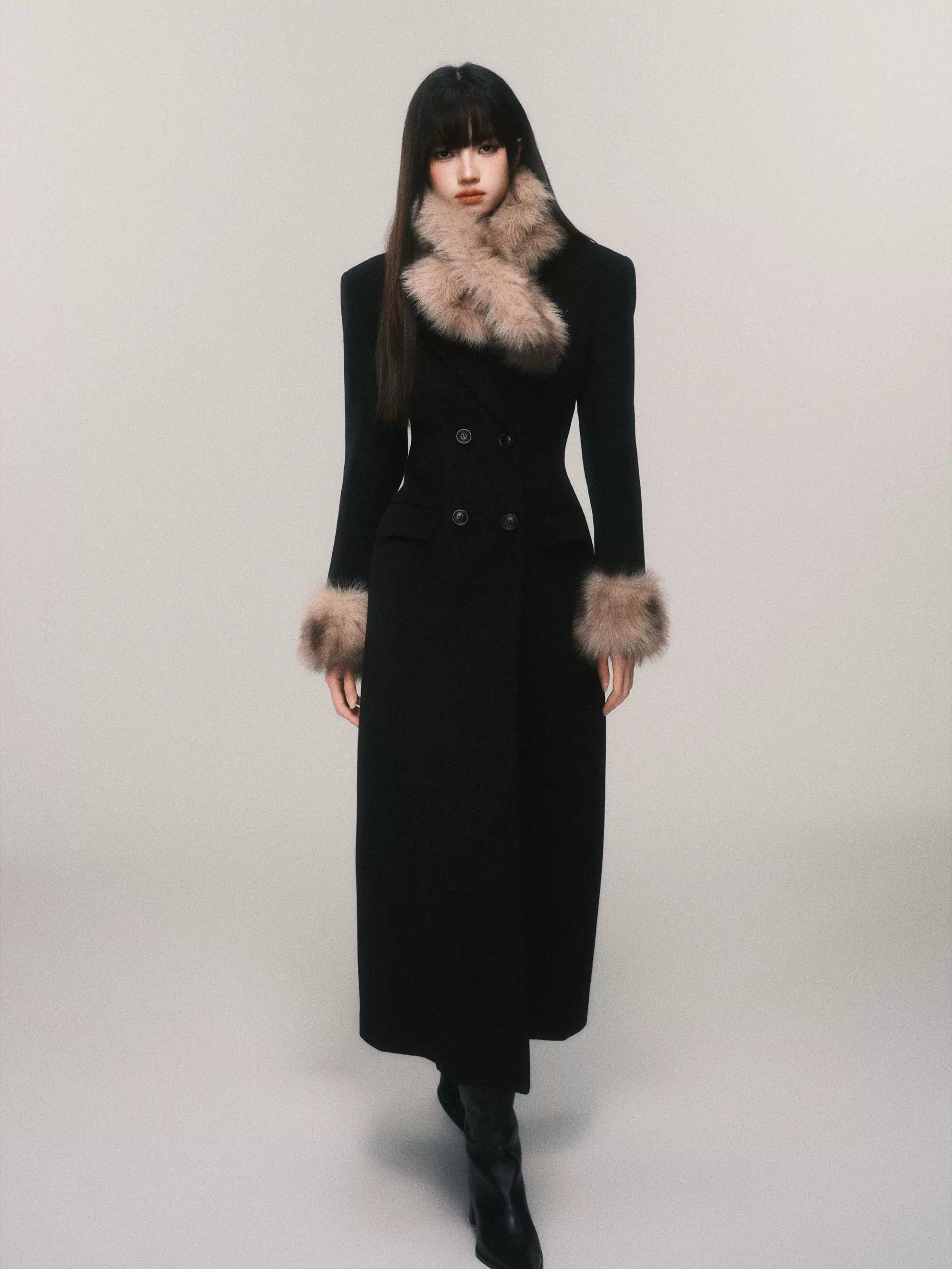 Midnight Marquis Faux Fur Cuff Coat