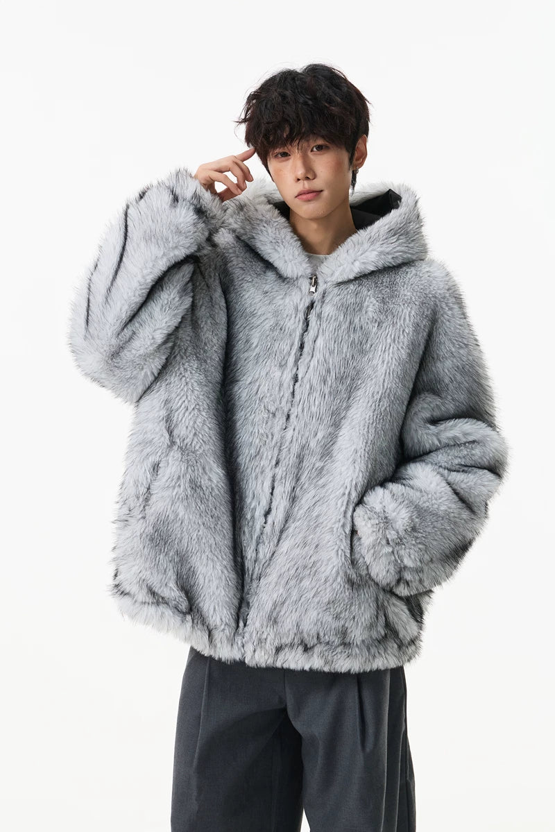 Glacier Haze Faux-Fur Hoodie Coat