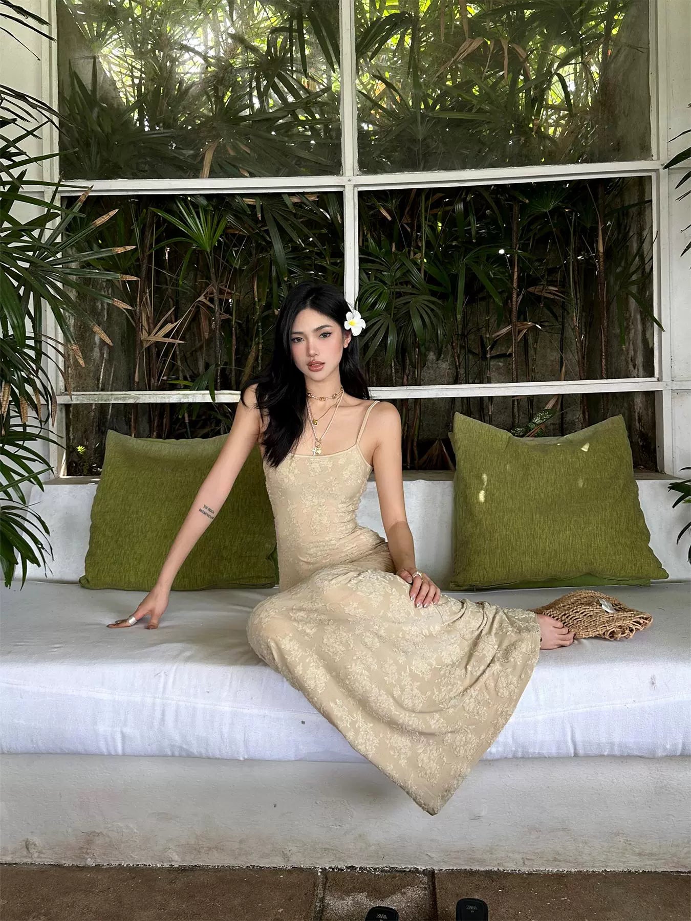Beige Lace Mermaid Maxi Dress