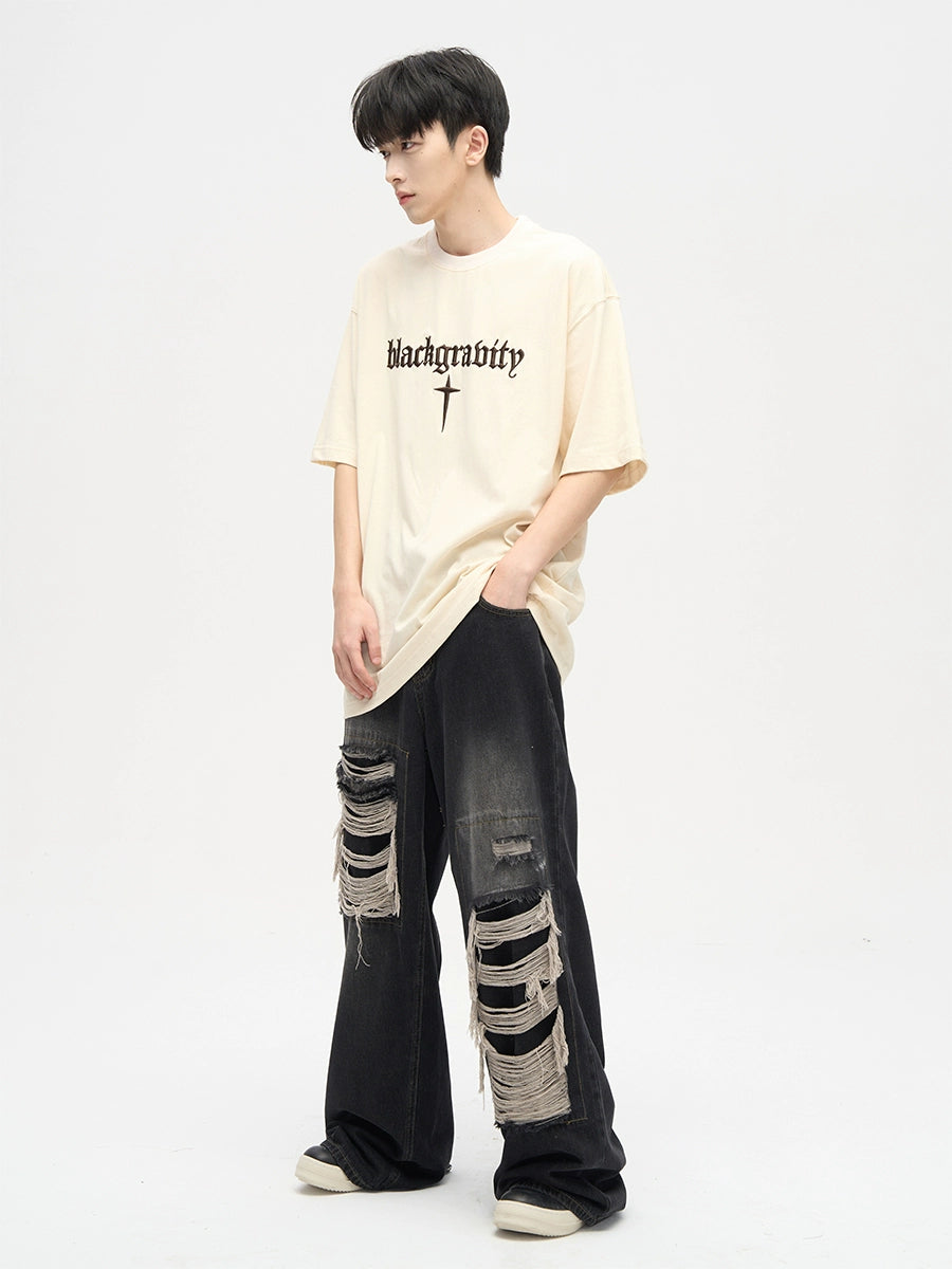 Dripped Panels Wide Leg Baggy Jeans