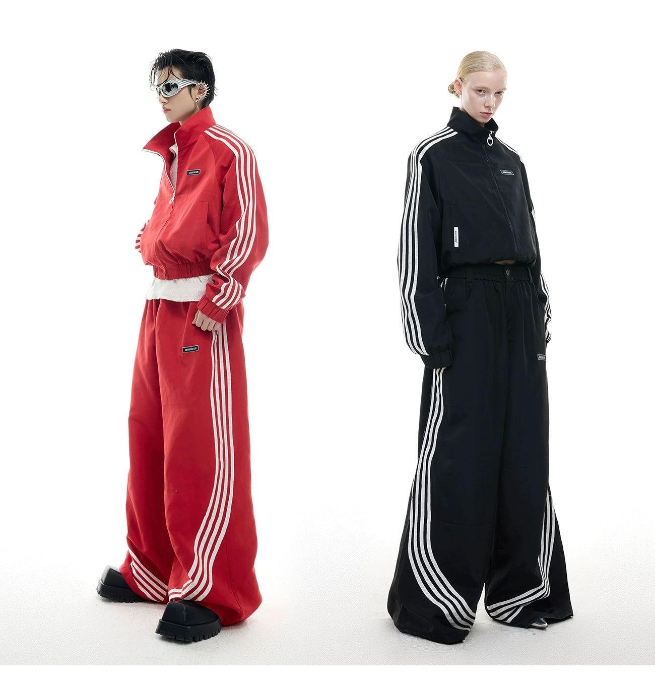 Black Track Jumpsuit with White Stripe Detail