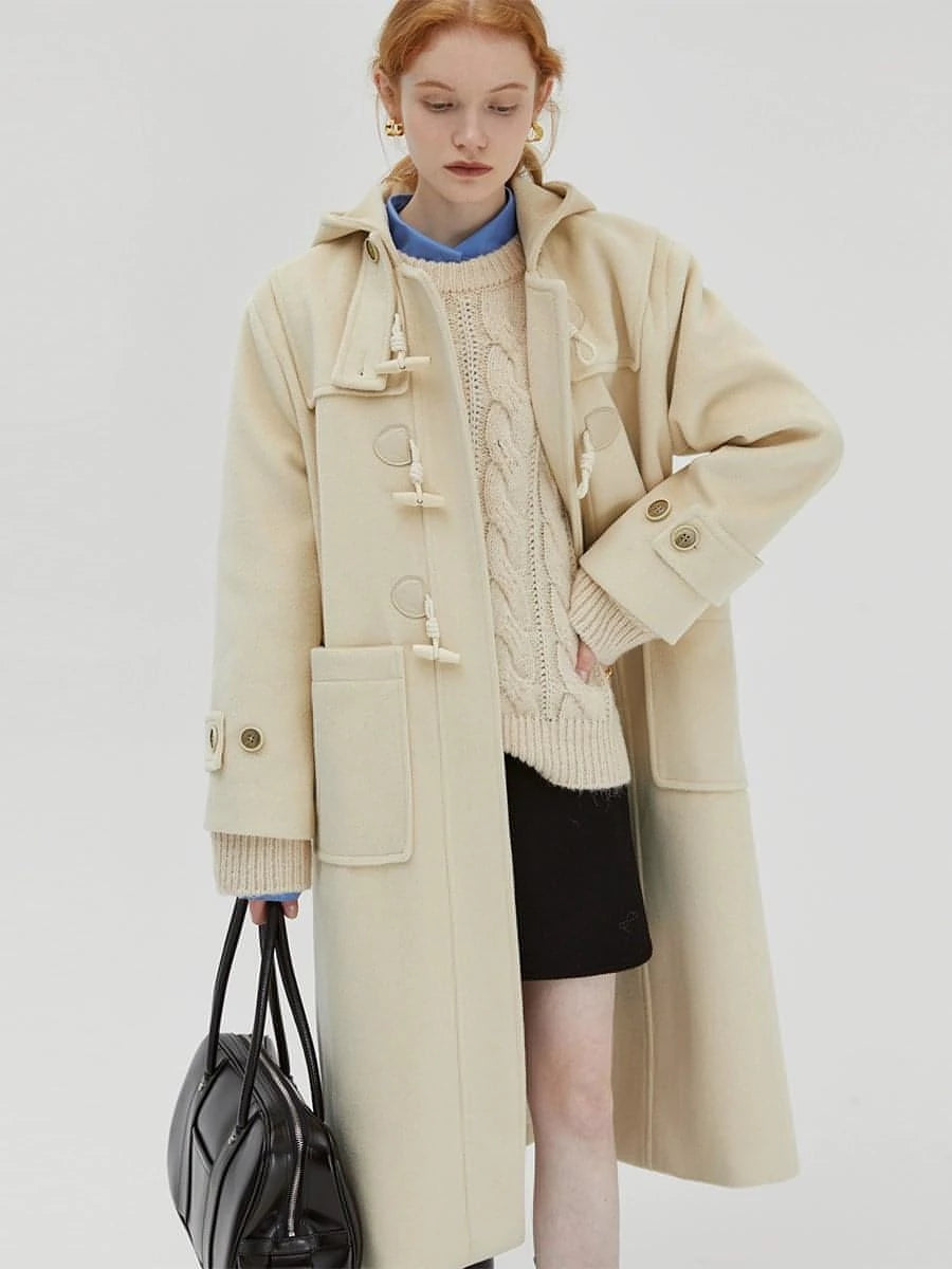 Winter Thicken College Style Hooded Mid-Length Melton Wool Coat - chiclara