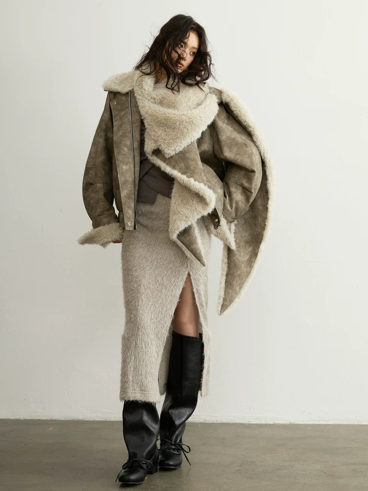 Taupe Shearling Aviator Jacket