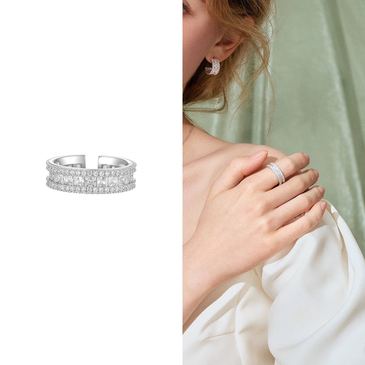 Rotating Crystal Band Ring - Silver