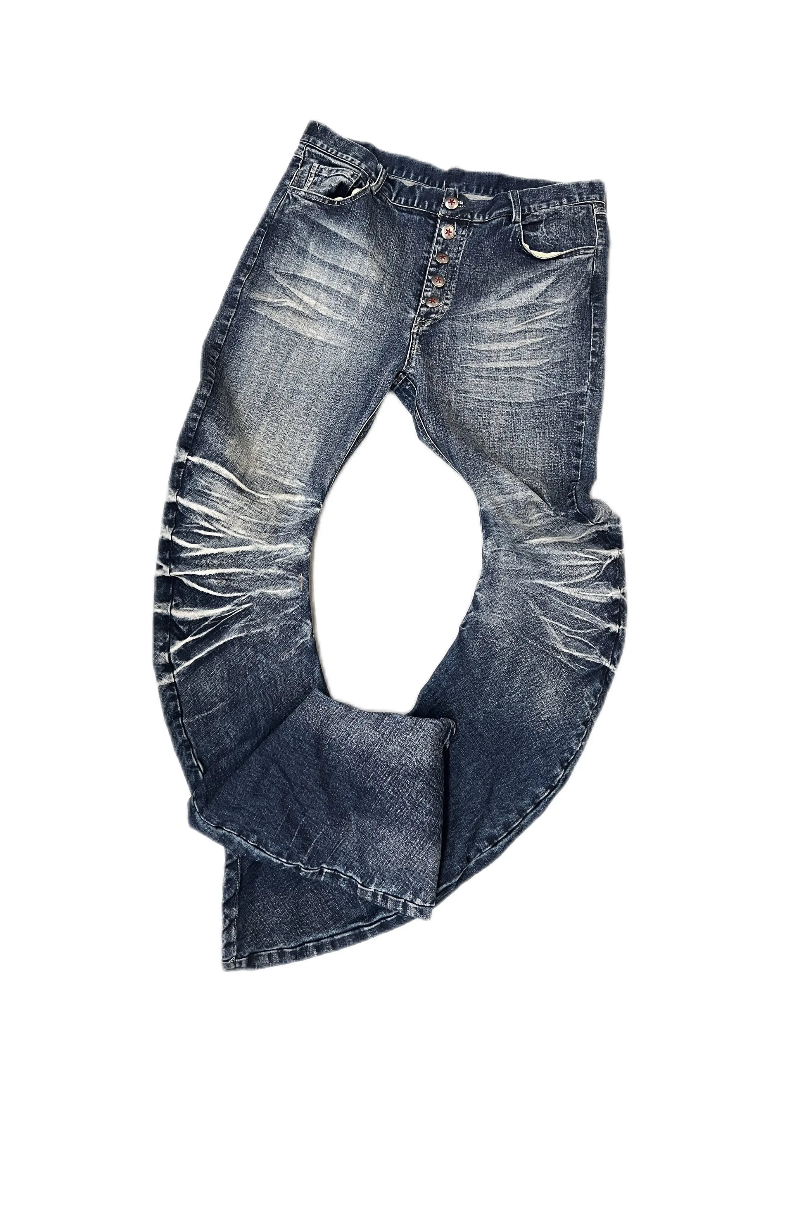 Rippled Scimitar Cracked-Wash Denim Pants