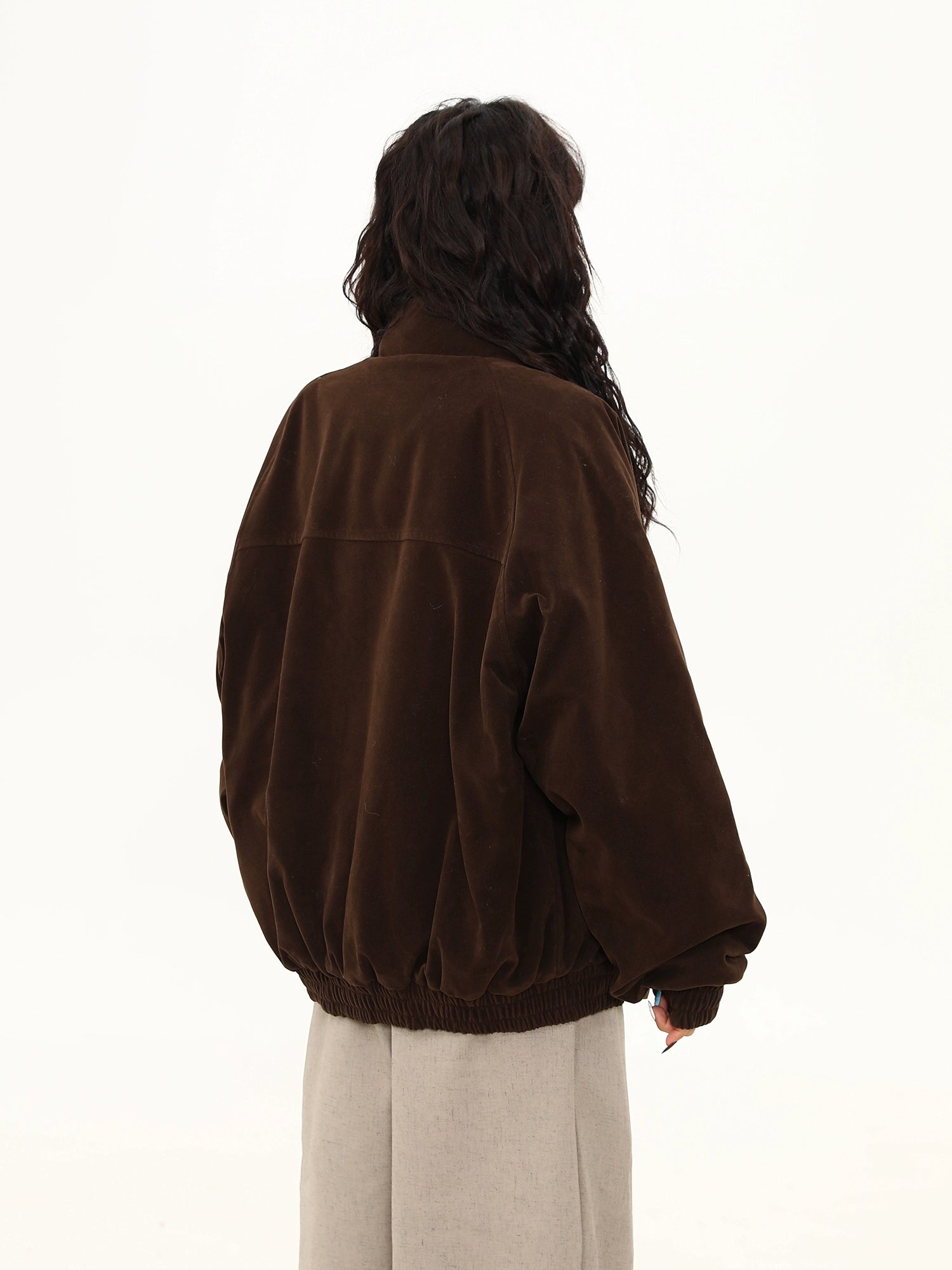 Velvet Stand-Collar Bomber Jacket