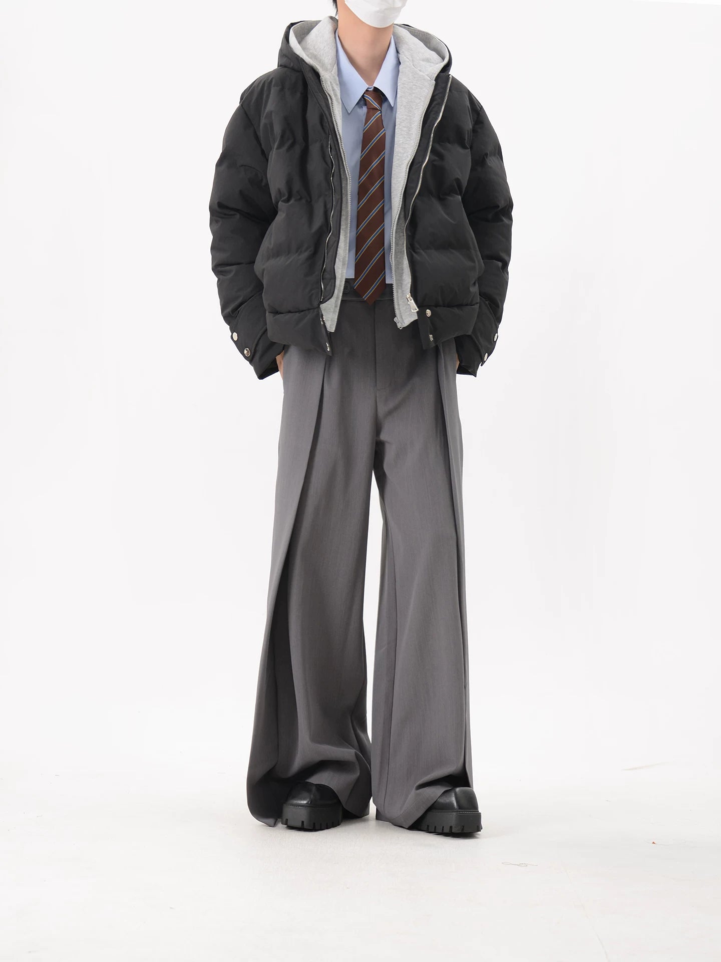 Oversized Hooded Puffer Jacket with Layered Insert