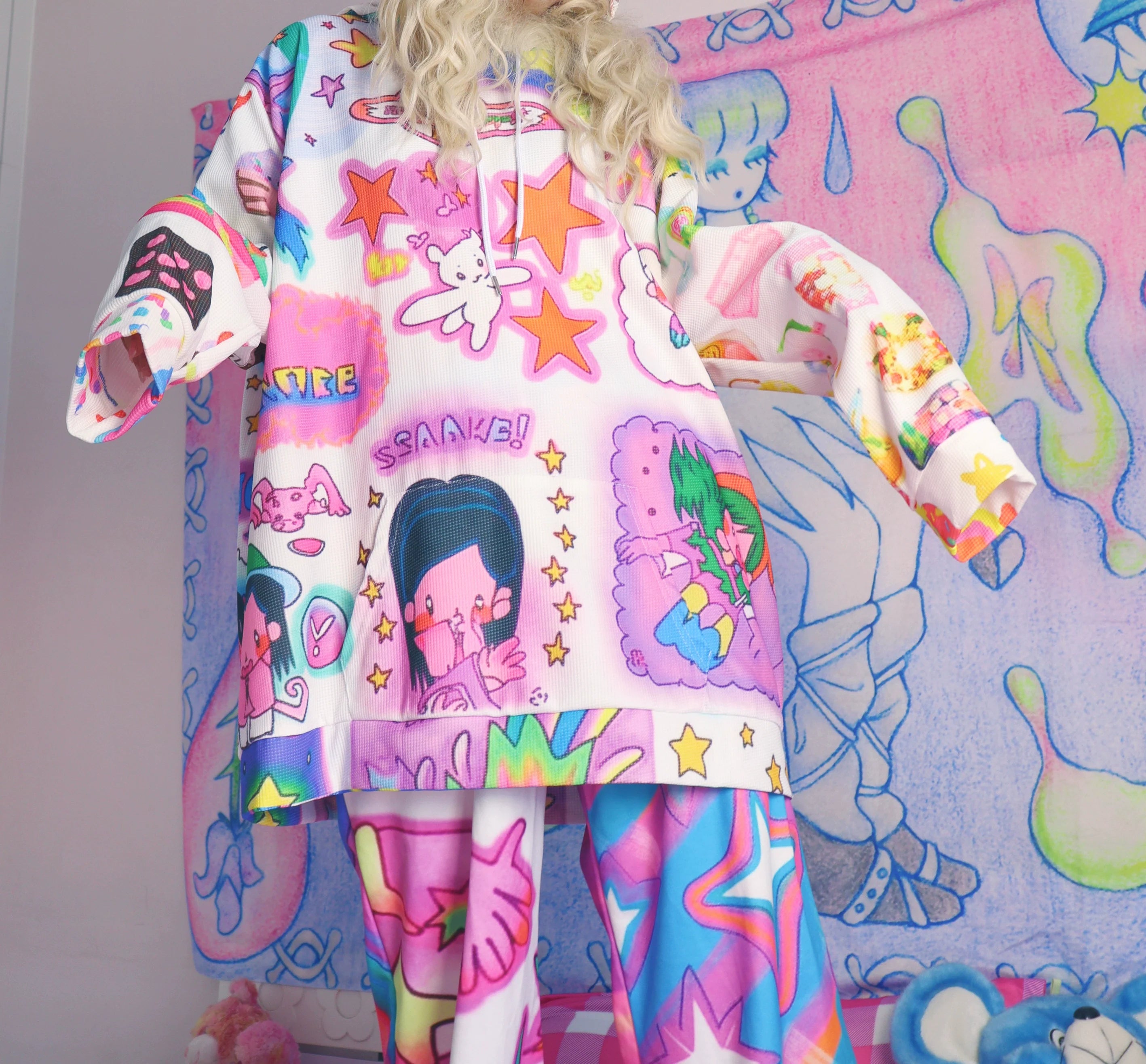 Kawaii Character Print Hoodie