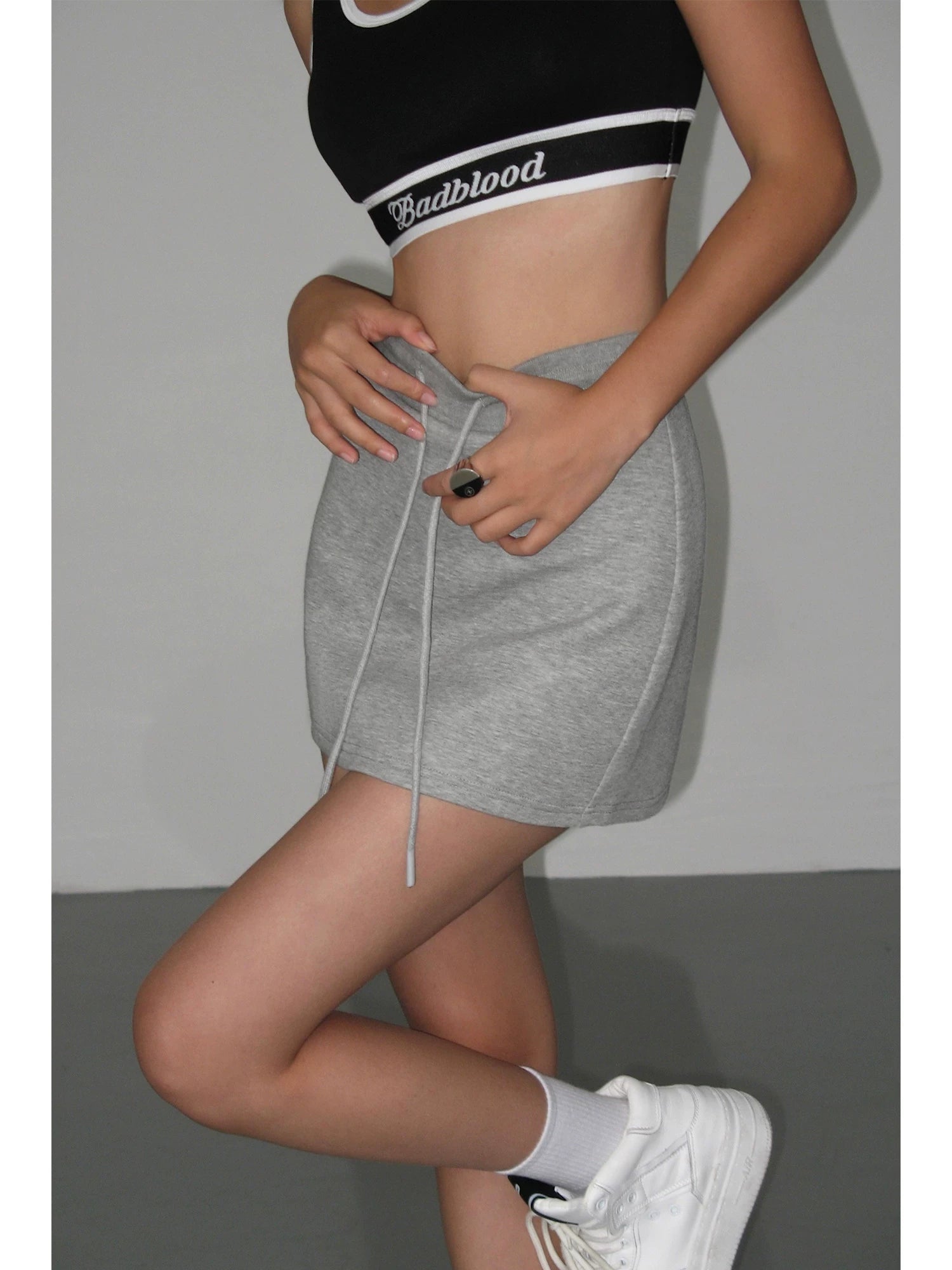 Drawstring Waist Mini Skirt
