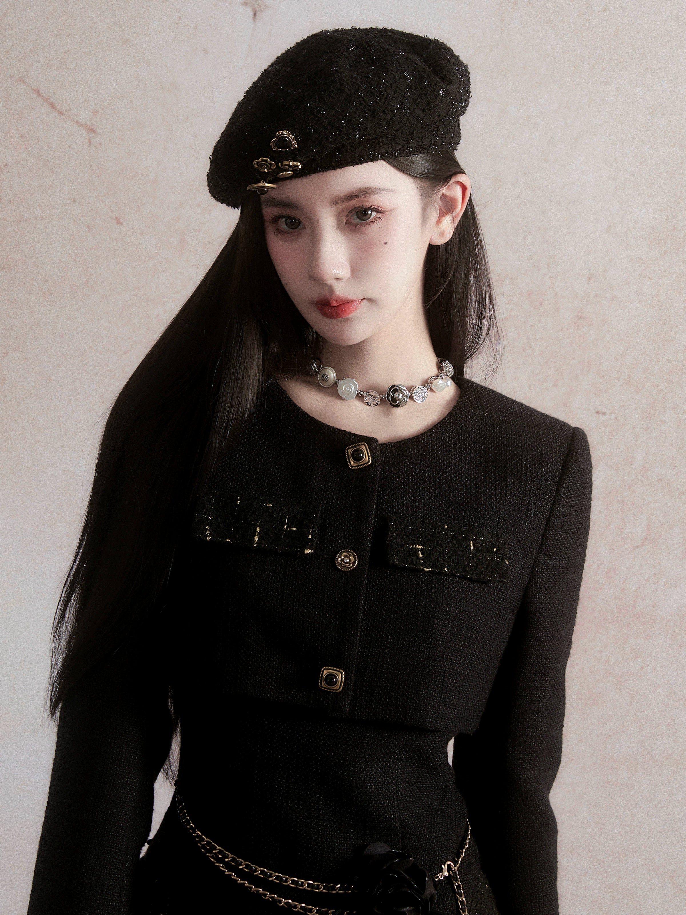 Black Wool Beret with Pin Accessories