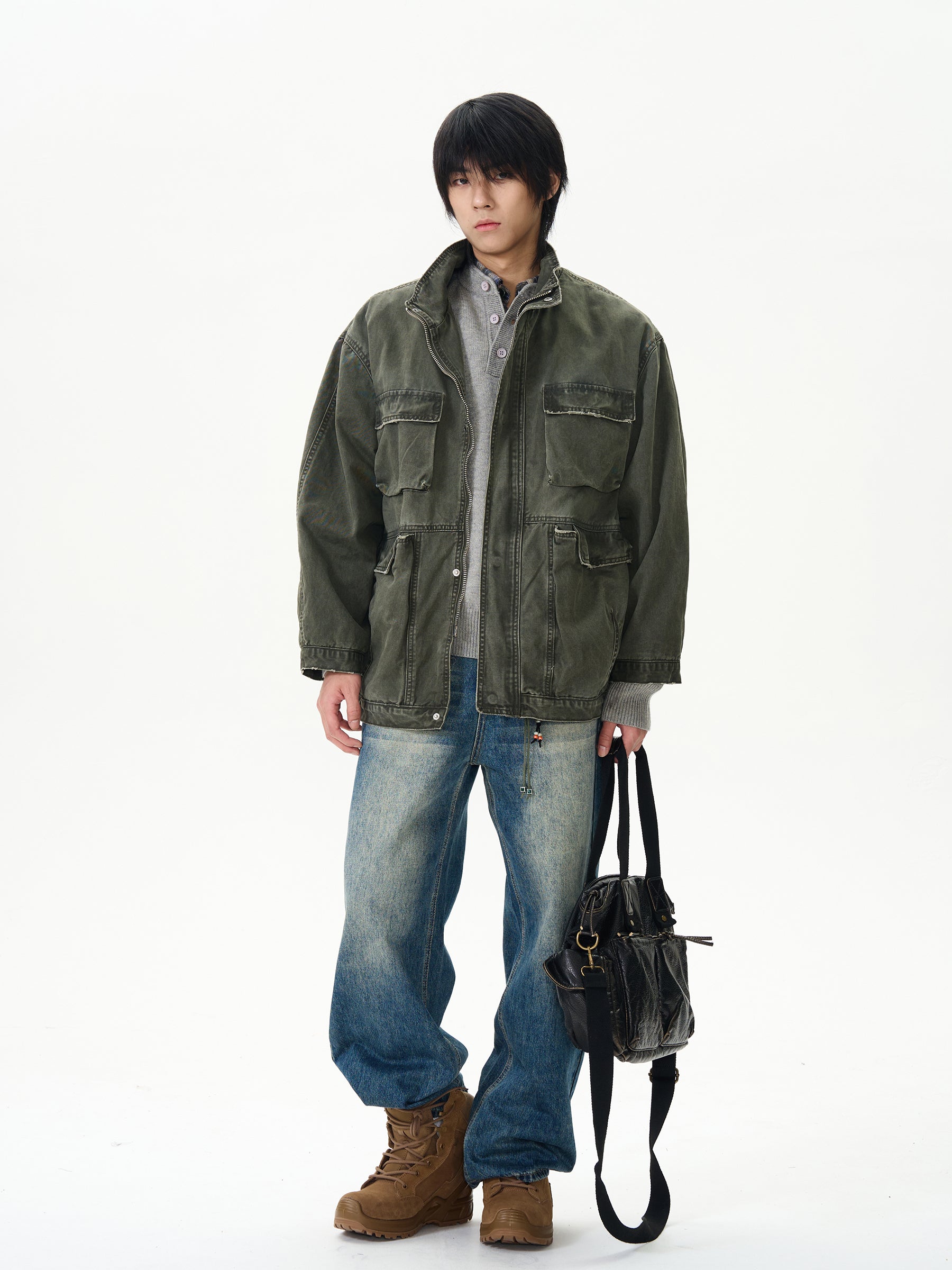 Olive Green Military-Style Field Jacket