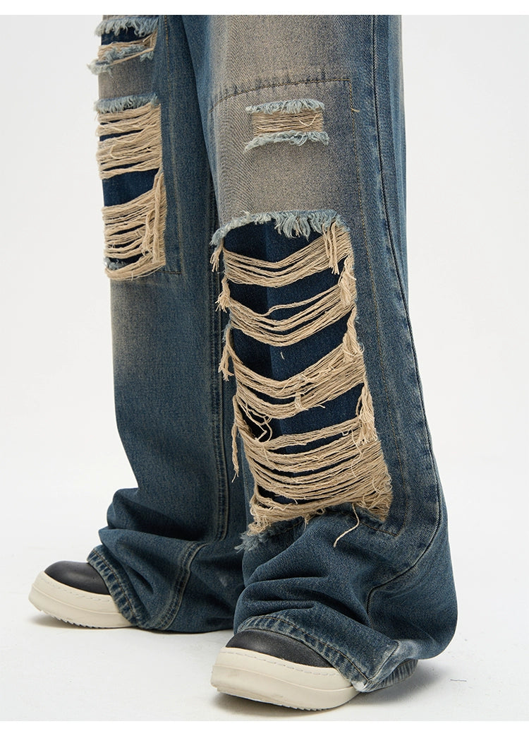 Dripped Panels Wide Leg Baggy Jeans