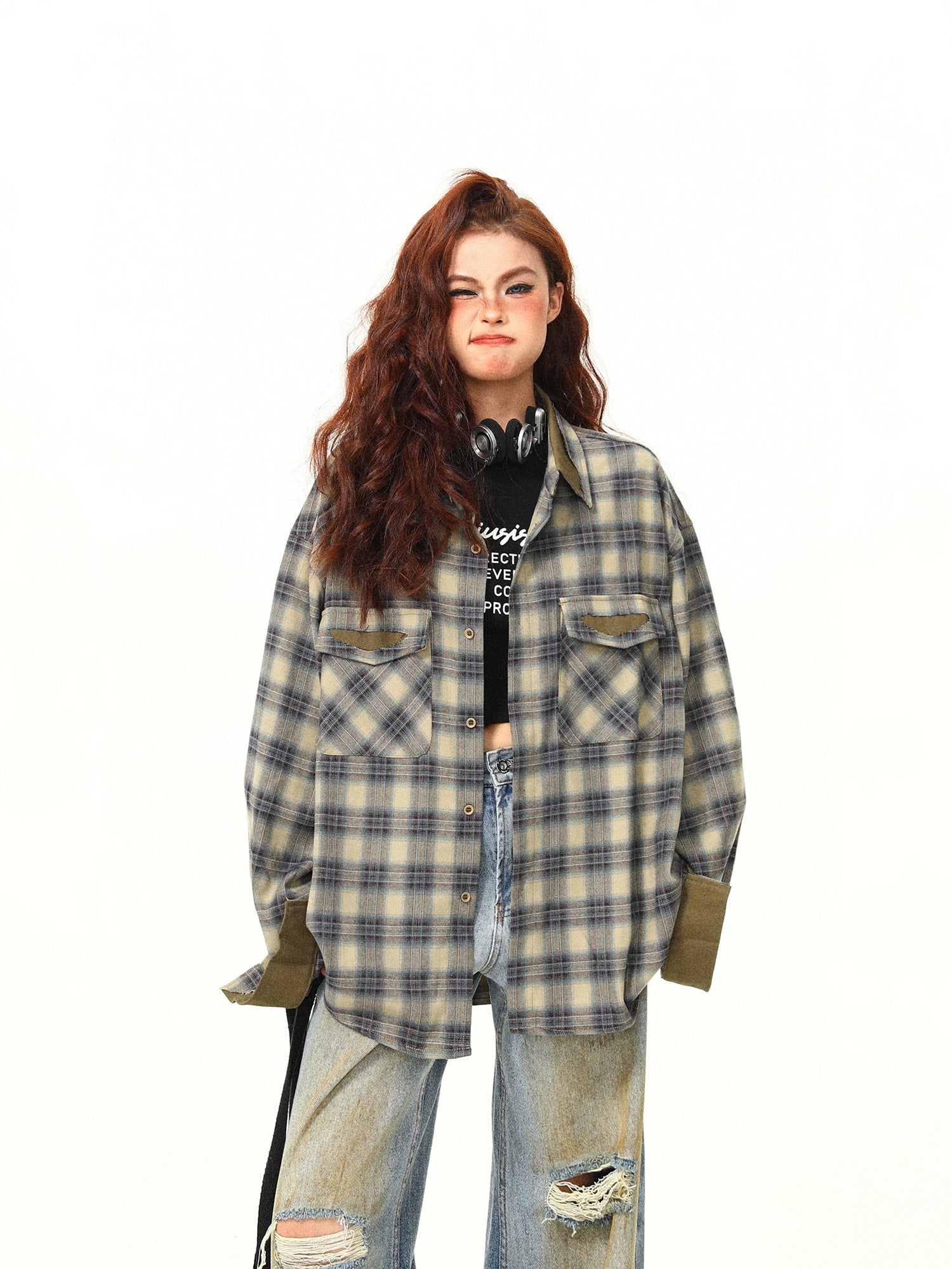 Oversized Plaid Flannel Street Shirt by Wild Azi | Chiclara