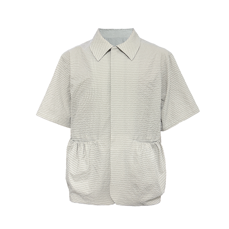 Textured Front Patch Pockets Short-Sleeve Shirt