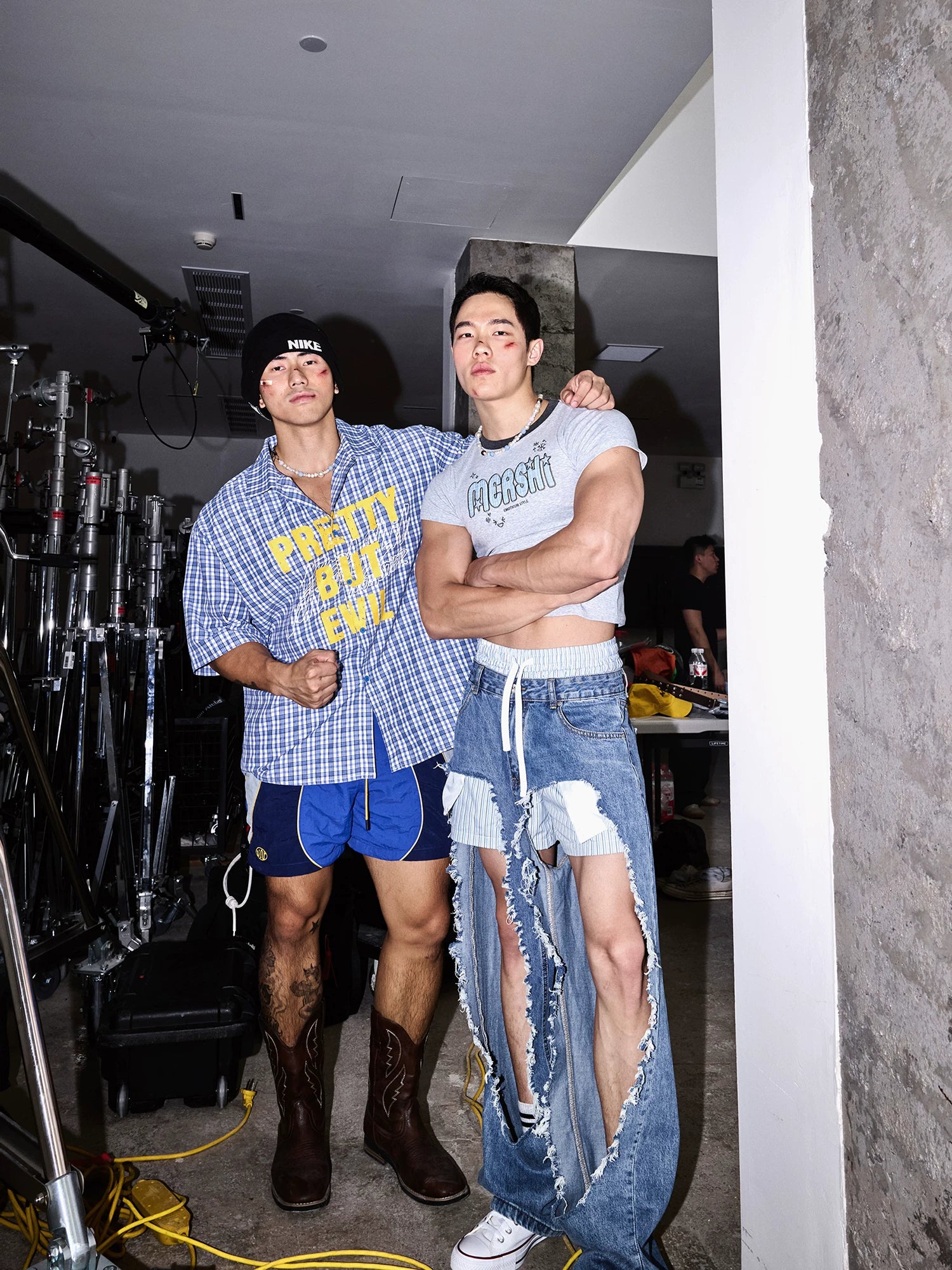 Extreme Cutout Layered Panel Denim Pants