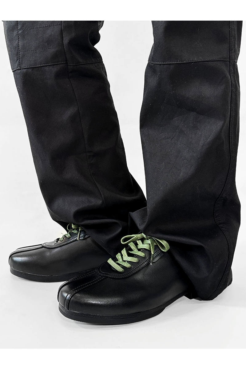 Black Split-Toe Derby Shoes with Green Laces