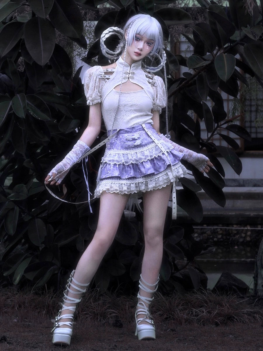 Angelic Lace Puff Sleeve Crop Top