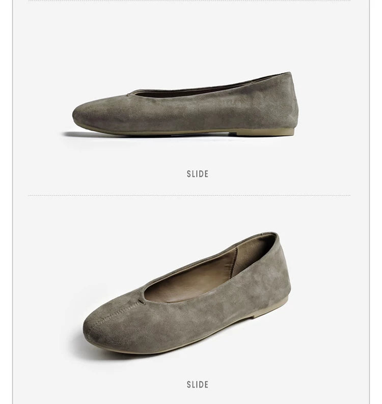 Minimal Suede Round Toe Ballet Flats