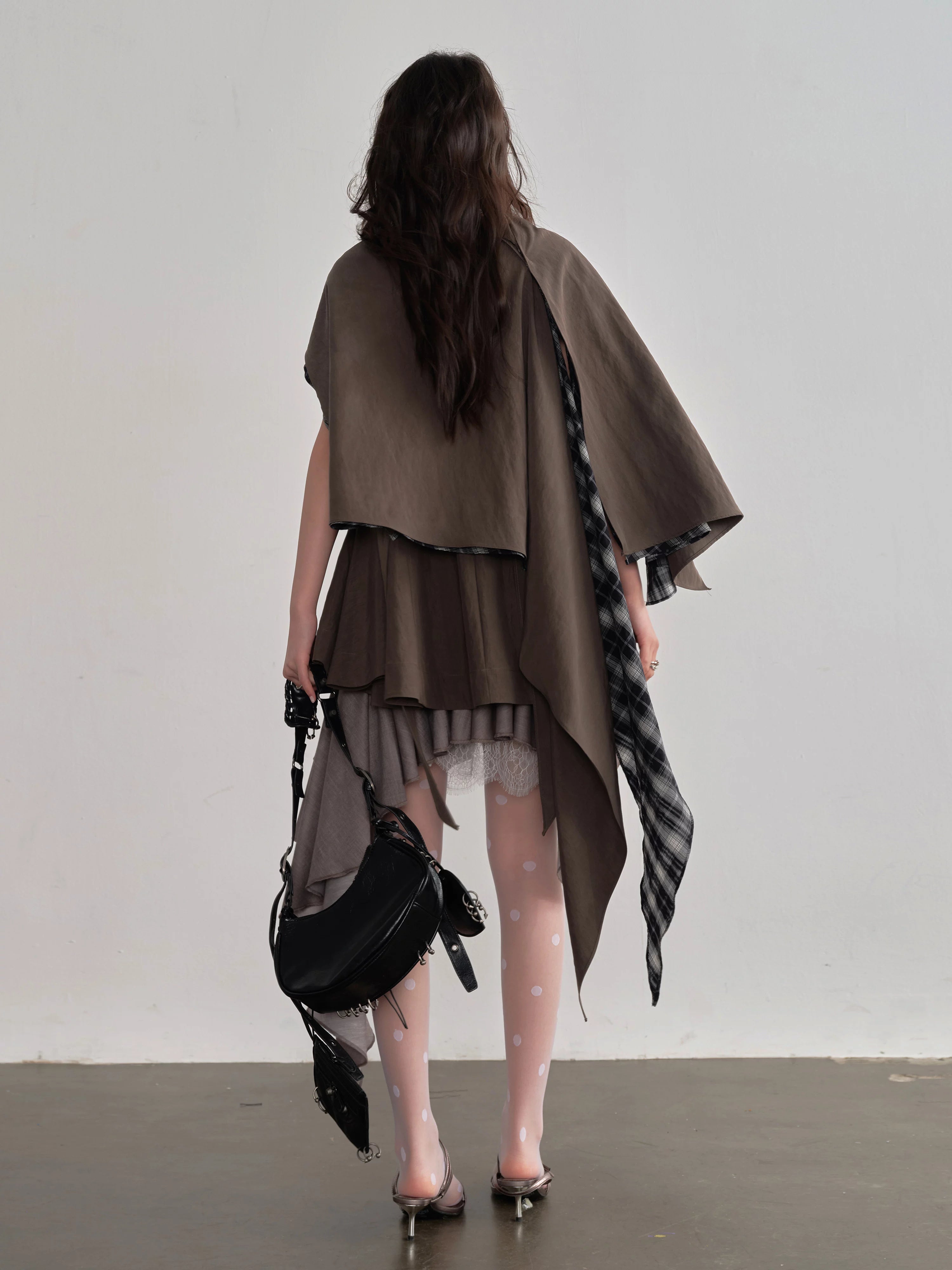 Cape-Layer Asymmetric Blouse