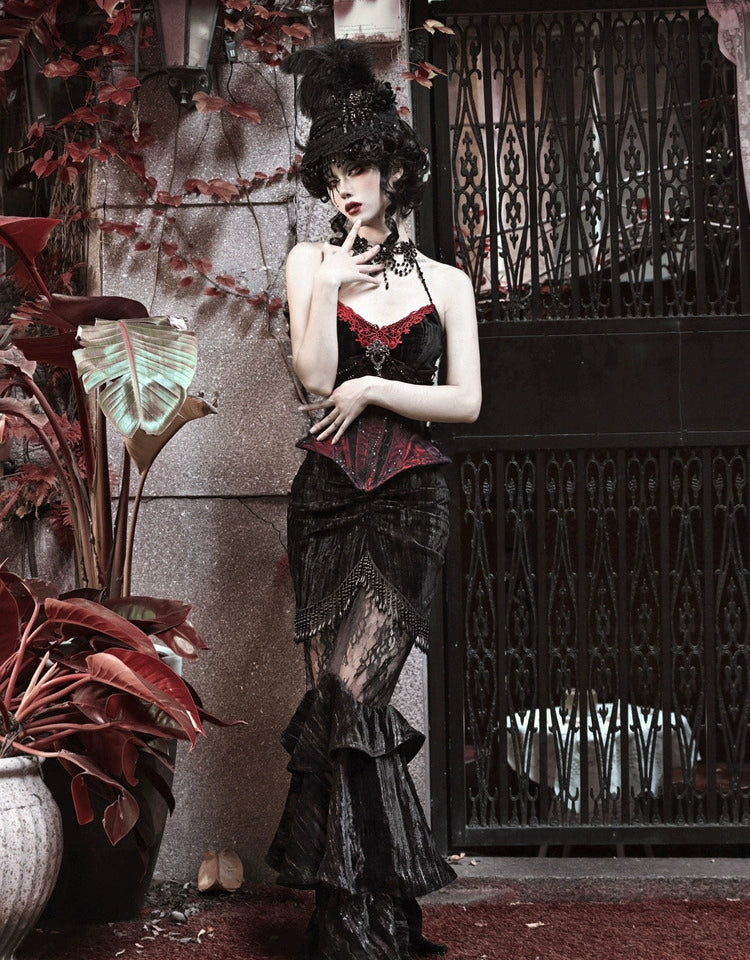 Black Lace Ruffle Mermaid Skirt