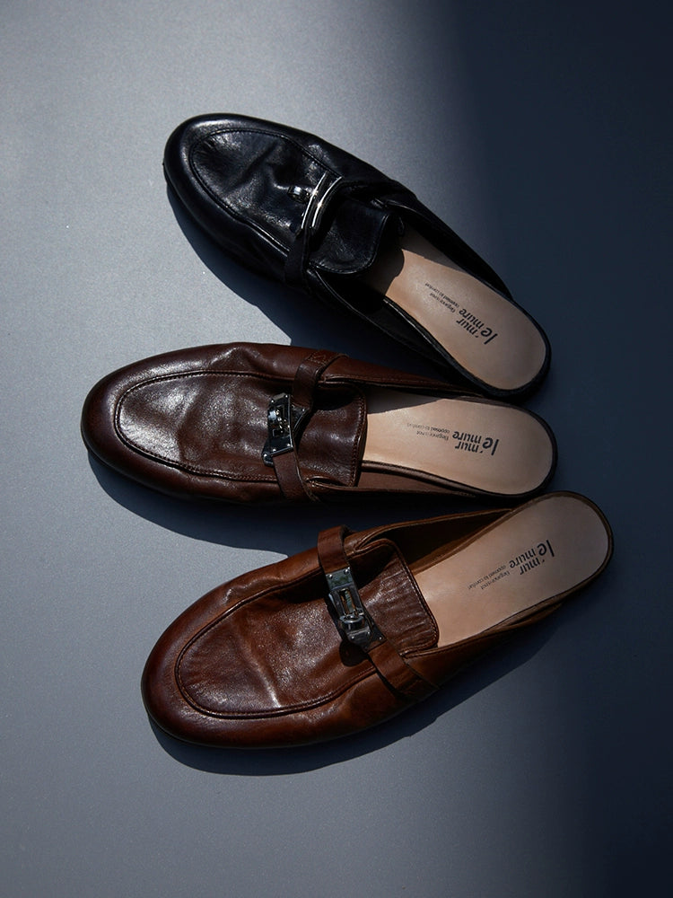 Leather Buckle Mules