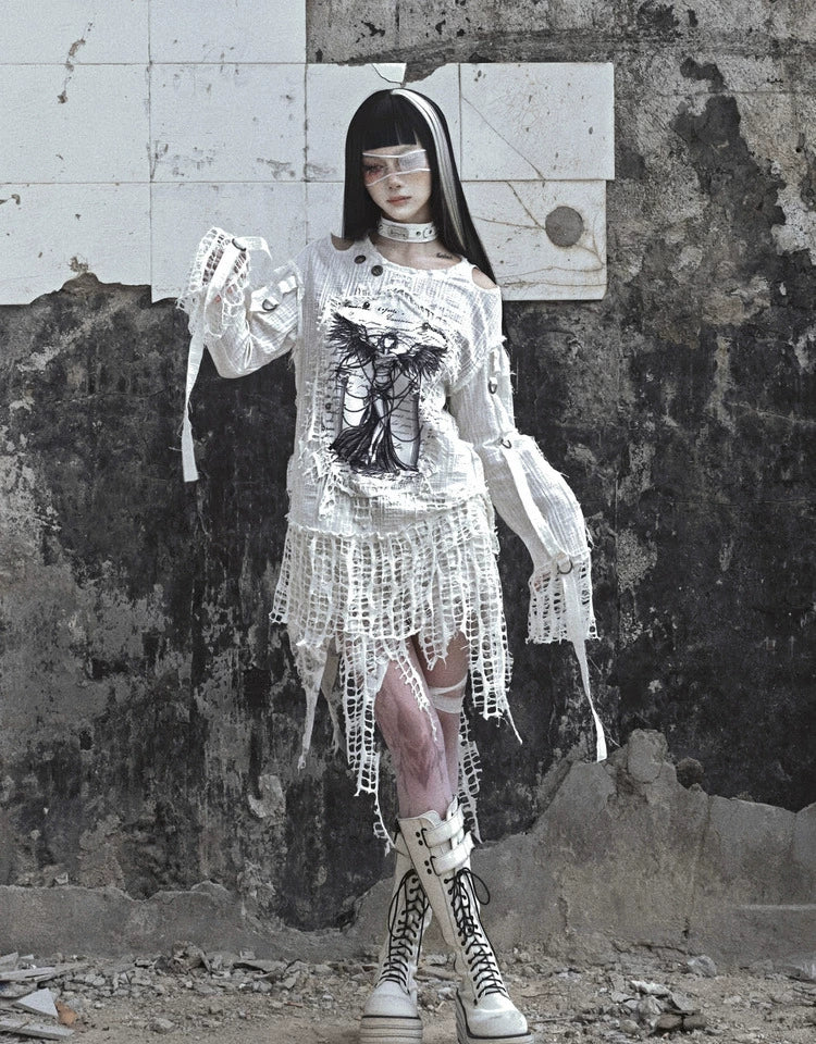 Gothic Angel Distressed Lace Sweater