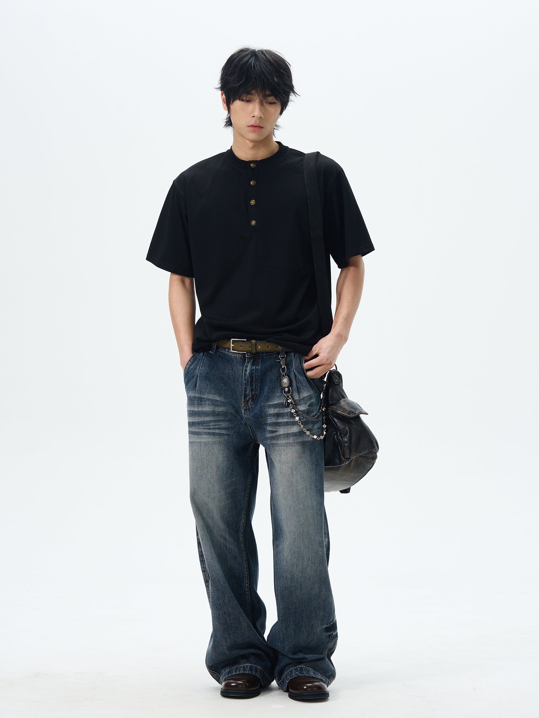 Vintage Wide-Leg Dark Denim Jeans