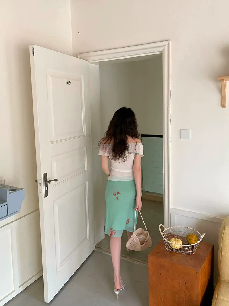 French Floral Midi Skirt