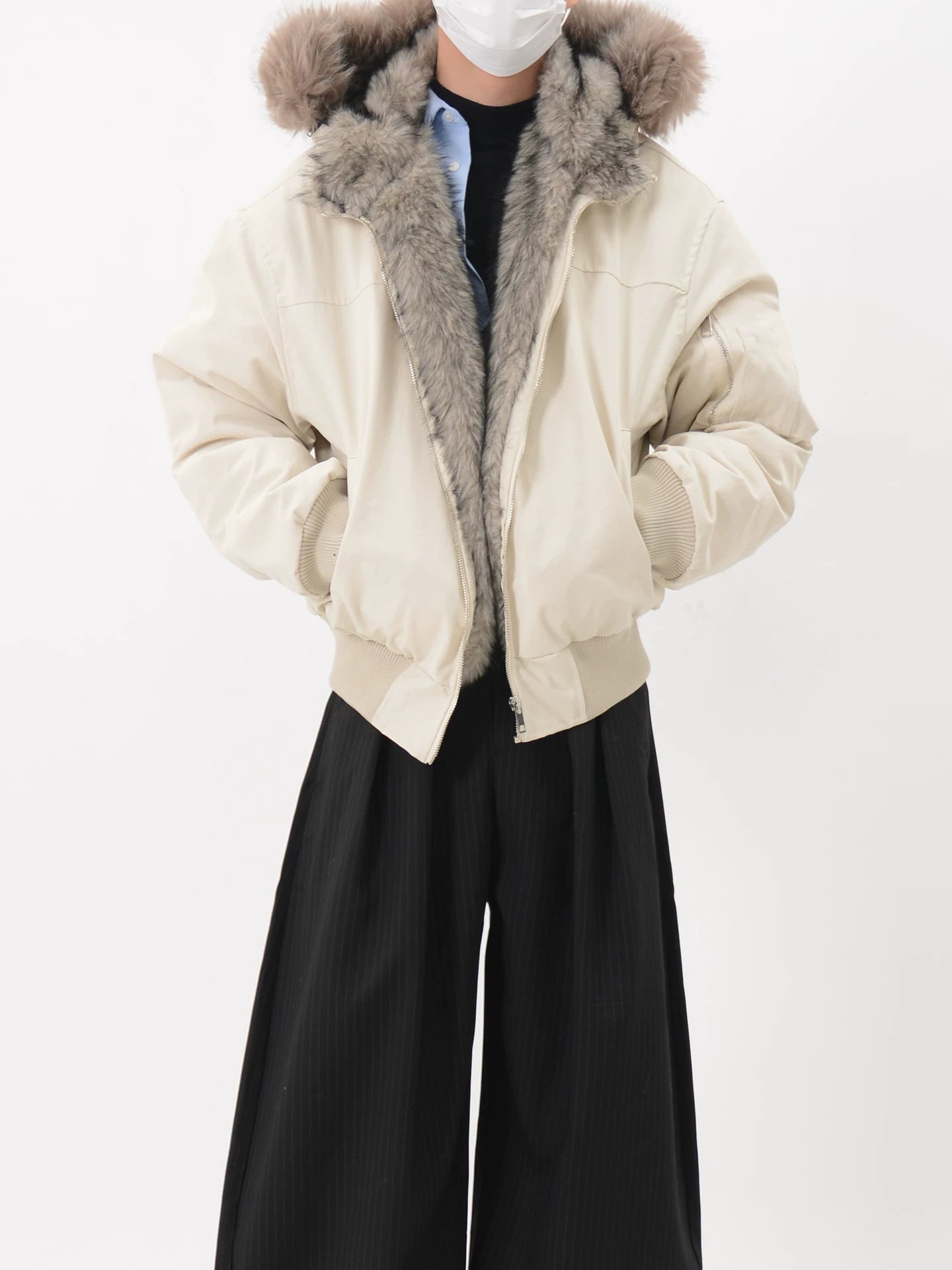 Faux Fur Lined Hooded Bomber Jacket