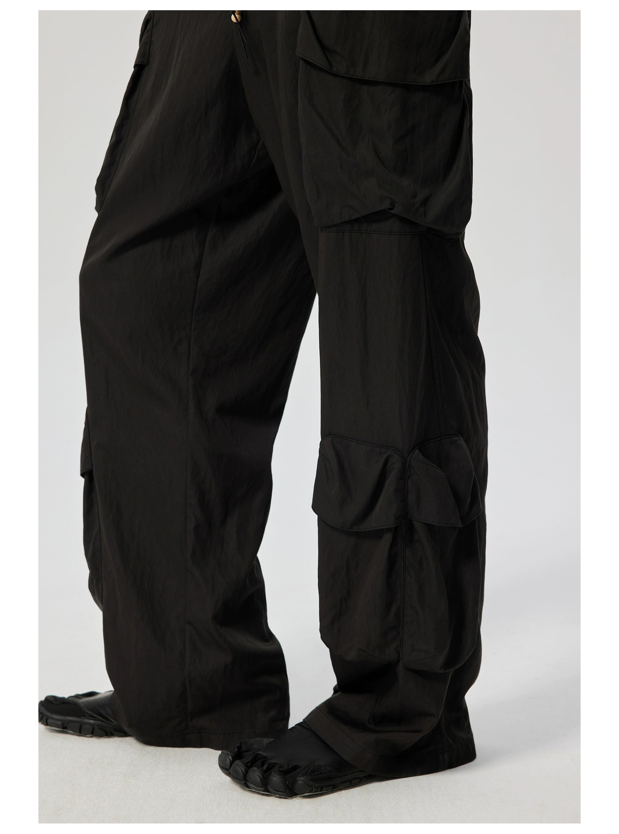 Wide-Leg Cargo Pants with Wood Bead Detail